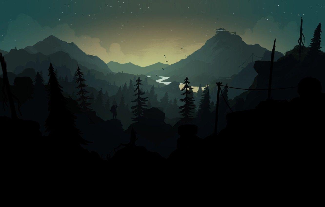 Wallpaper Mountains, Night, Stars, The game, River, People, Forest