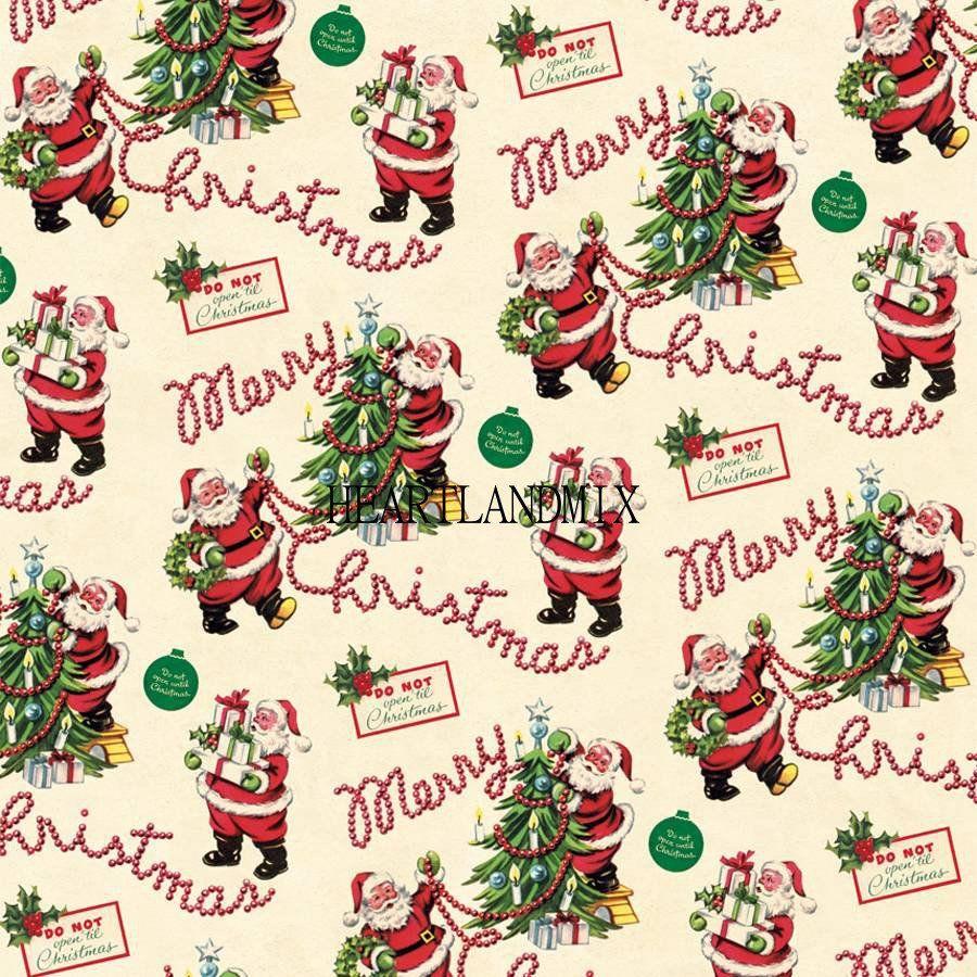 Vintage Merry Christmas Wrapping Wallpaper Santas Digital