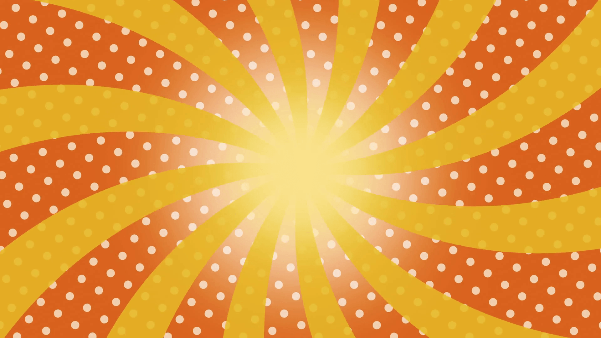 Yellow Twisted Sunburst rotating over orange background With white