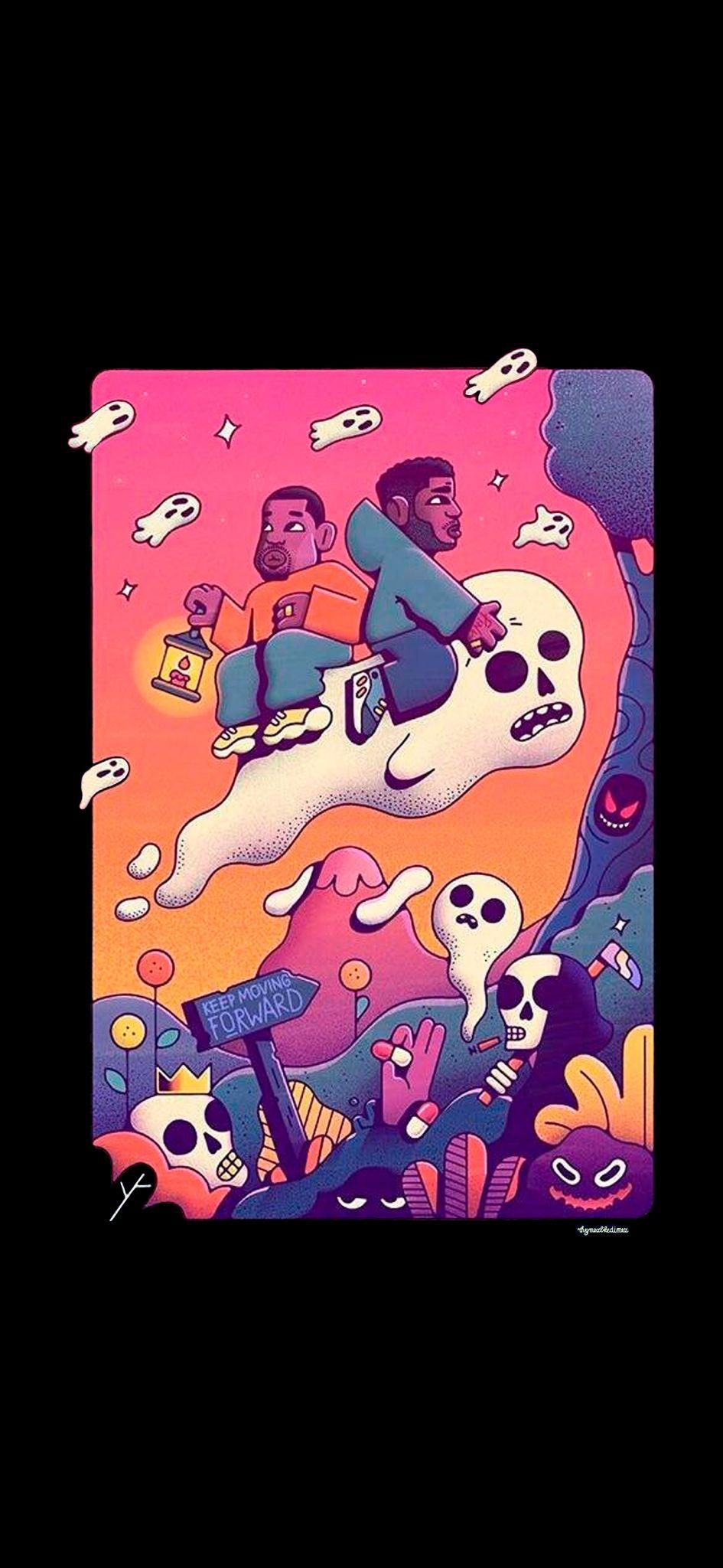 Kids see ghosts iPhone X wallpaper (w/ signature)