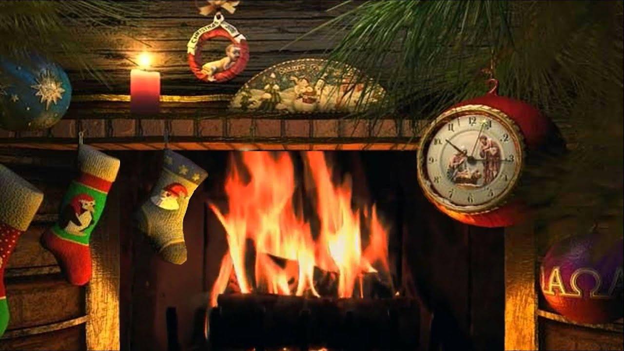 Traditional Christmas Yule Log Fireplace with Crackling Fire Sounds