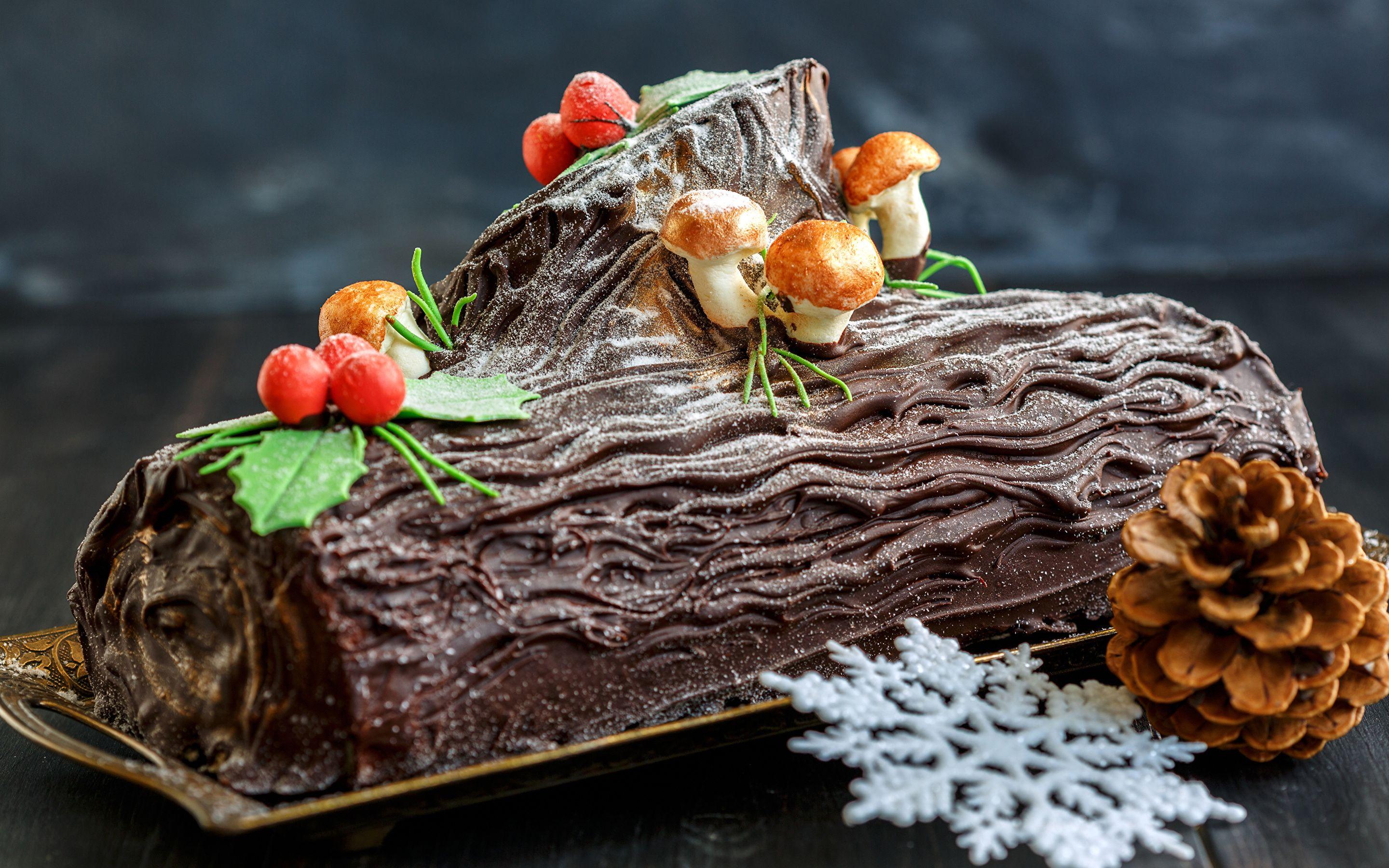 Wallpaper Roulade New year Chocolate Snowflakes Mushrooms 2880x1800
