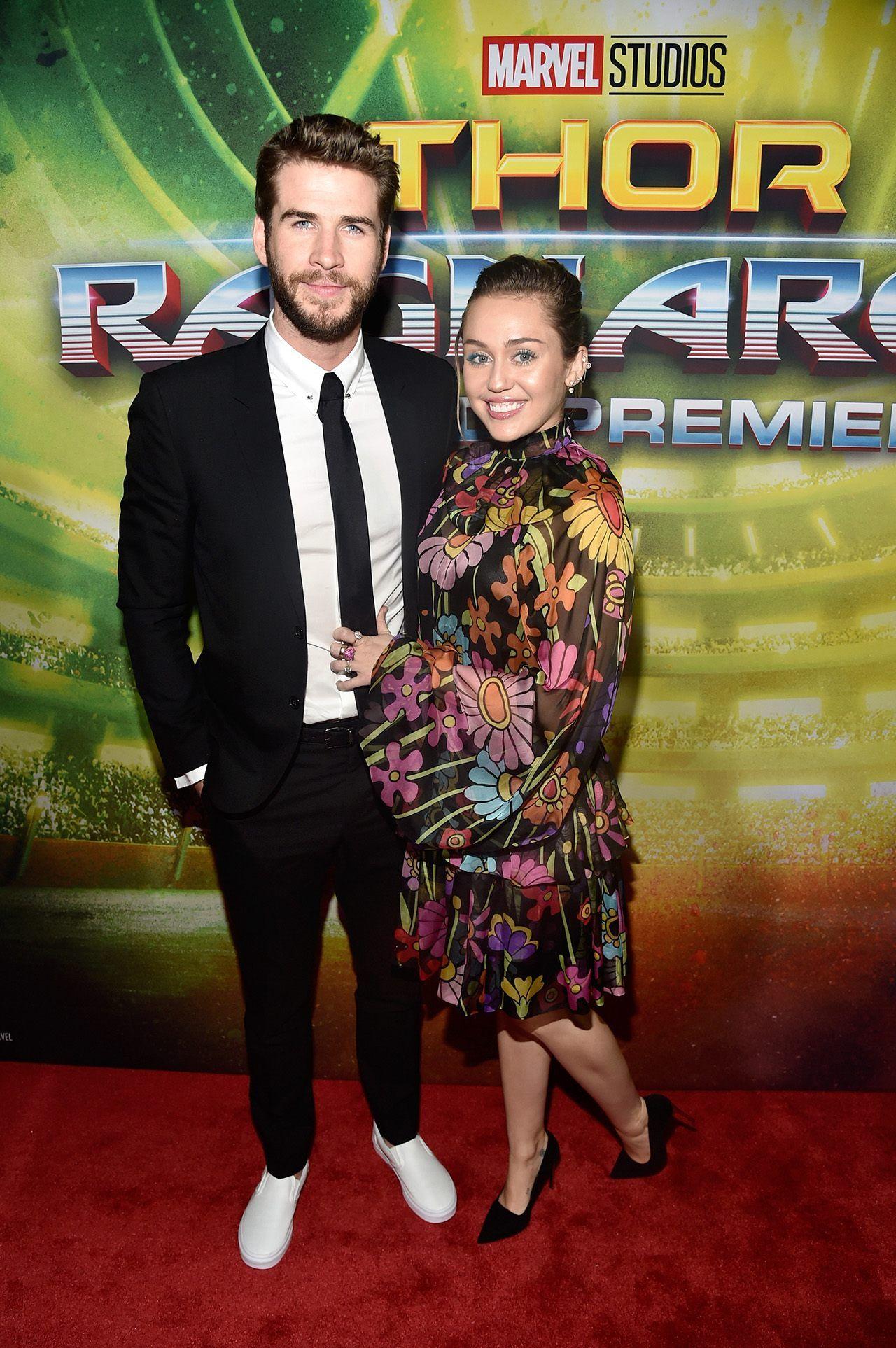 Miley Cyrus and Liam Hemsworth Cuddle on the 'Thor: Ragnarok' Carpet
