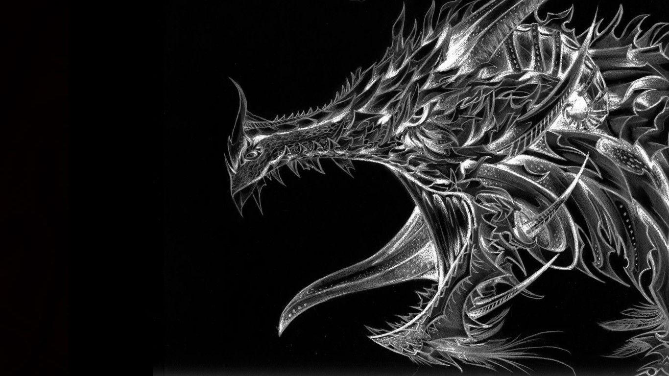 Black White Dragon HD Wallpaper 05977