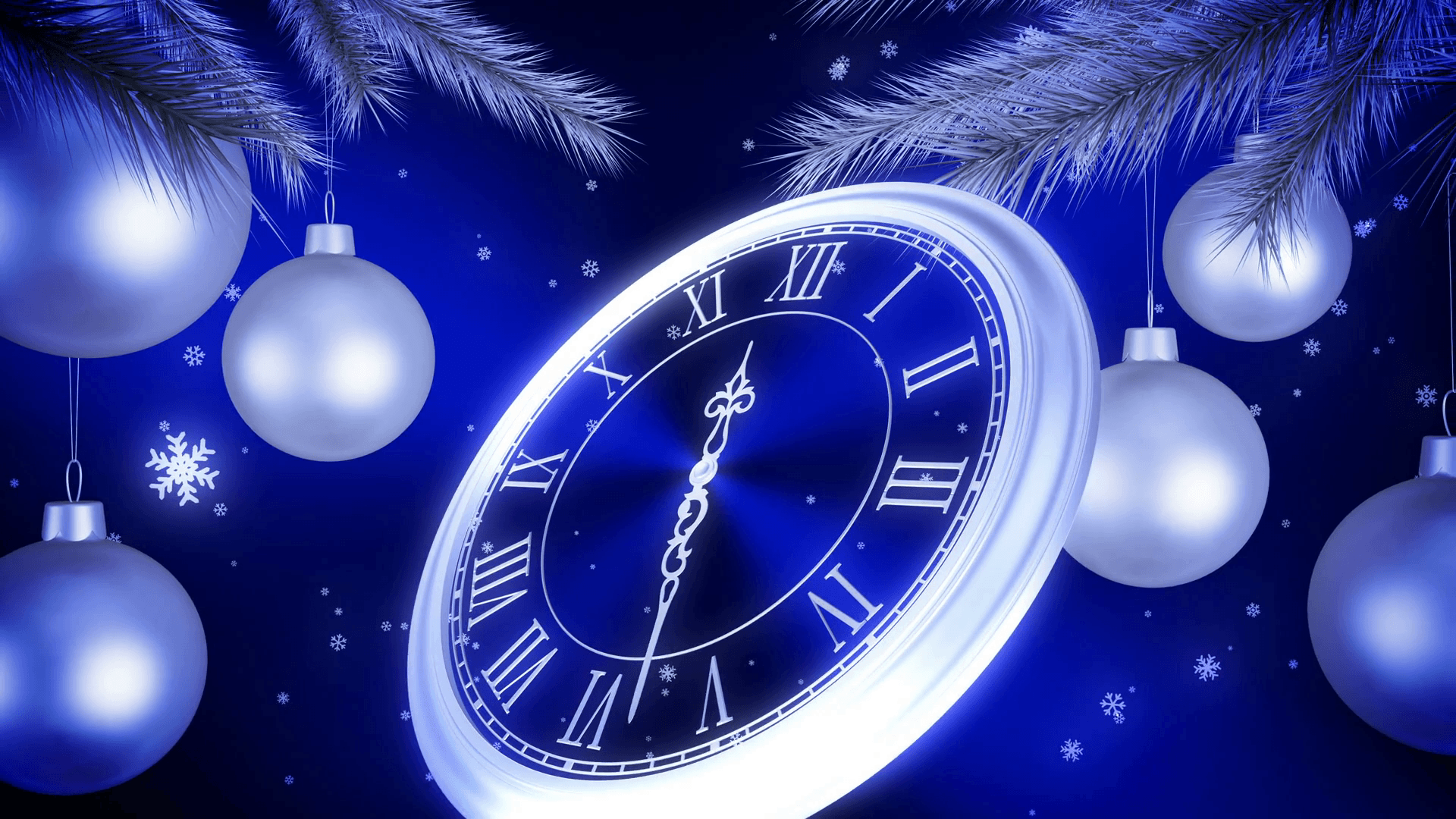 Silver New Year Clock Countdown On Blue Background. 3D Animation. 4K
