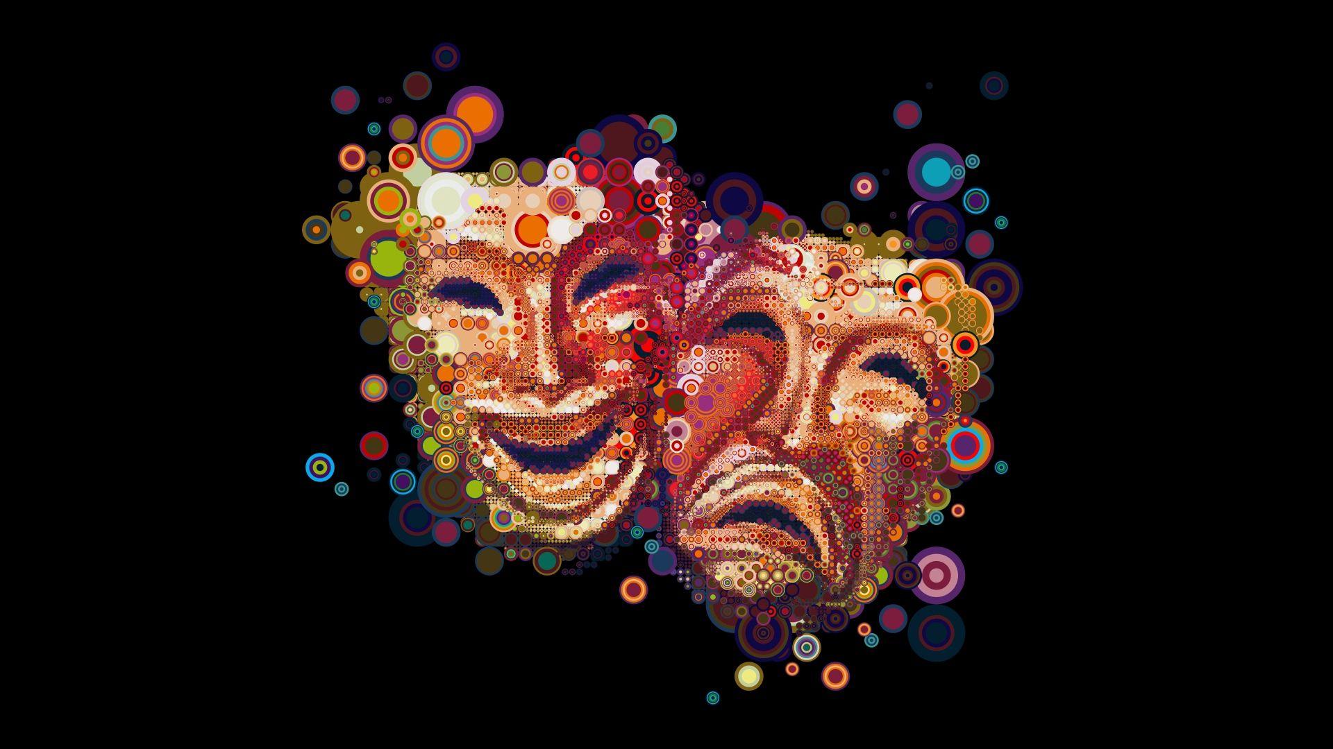 Download wallpaper 1920x1080 masks, emotions, colorful HD background
