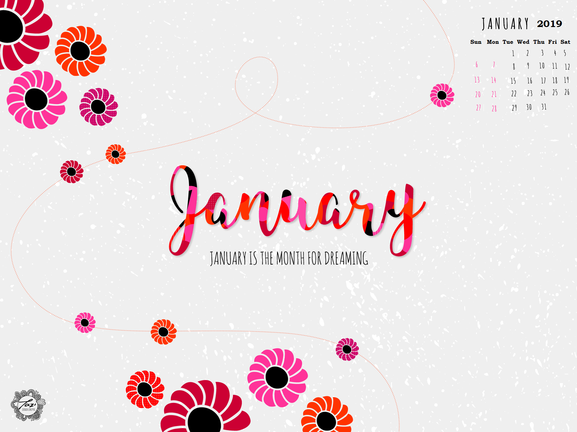 Cute January 2019 Calendar Wallpaper. Monthly Calendar