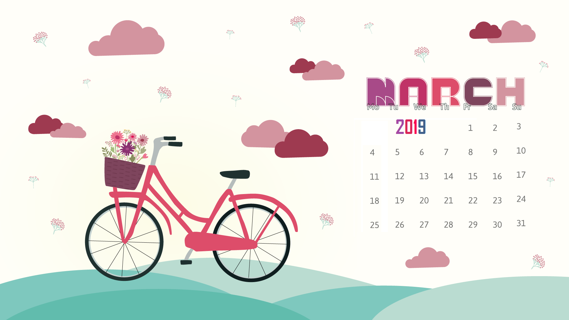 Free March 2019 Calendar Wallpaper. Monthly Calendar