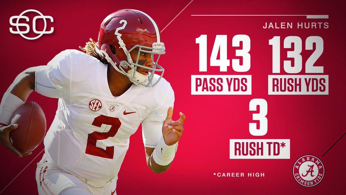 Alabama freshman qb jalen hurts had an impressive outing with his