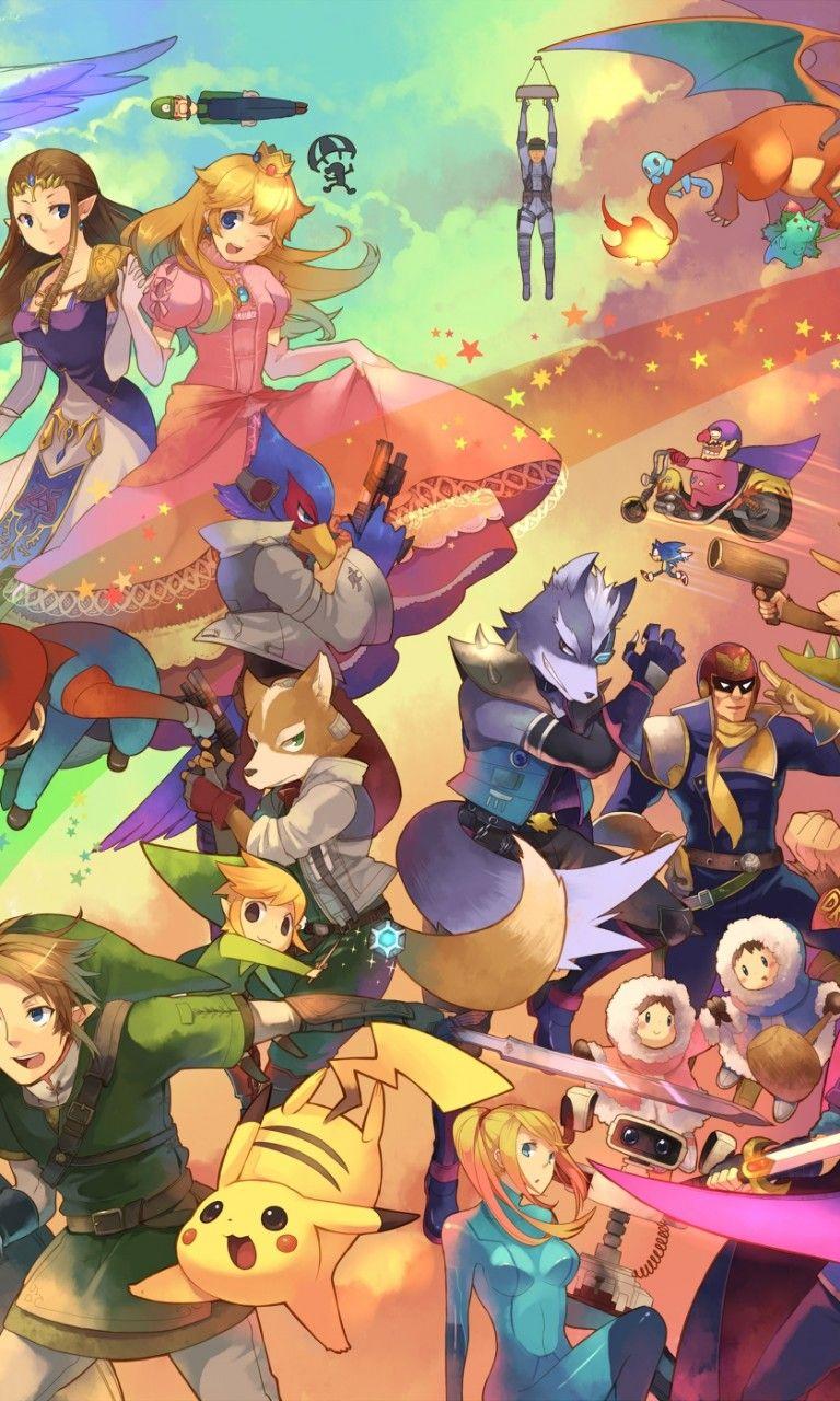 Download 768x1280 Anime Crossover, Zelda, Pikachu, Pokemon, Mario