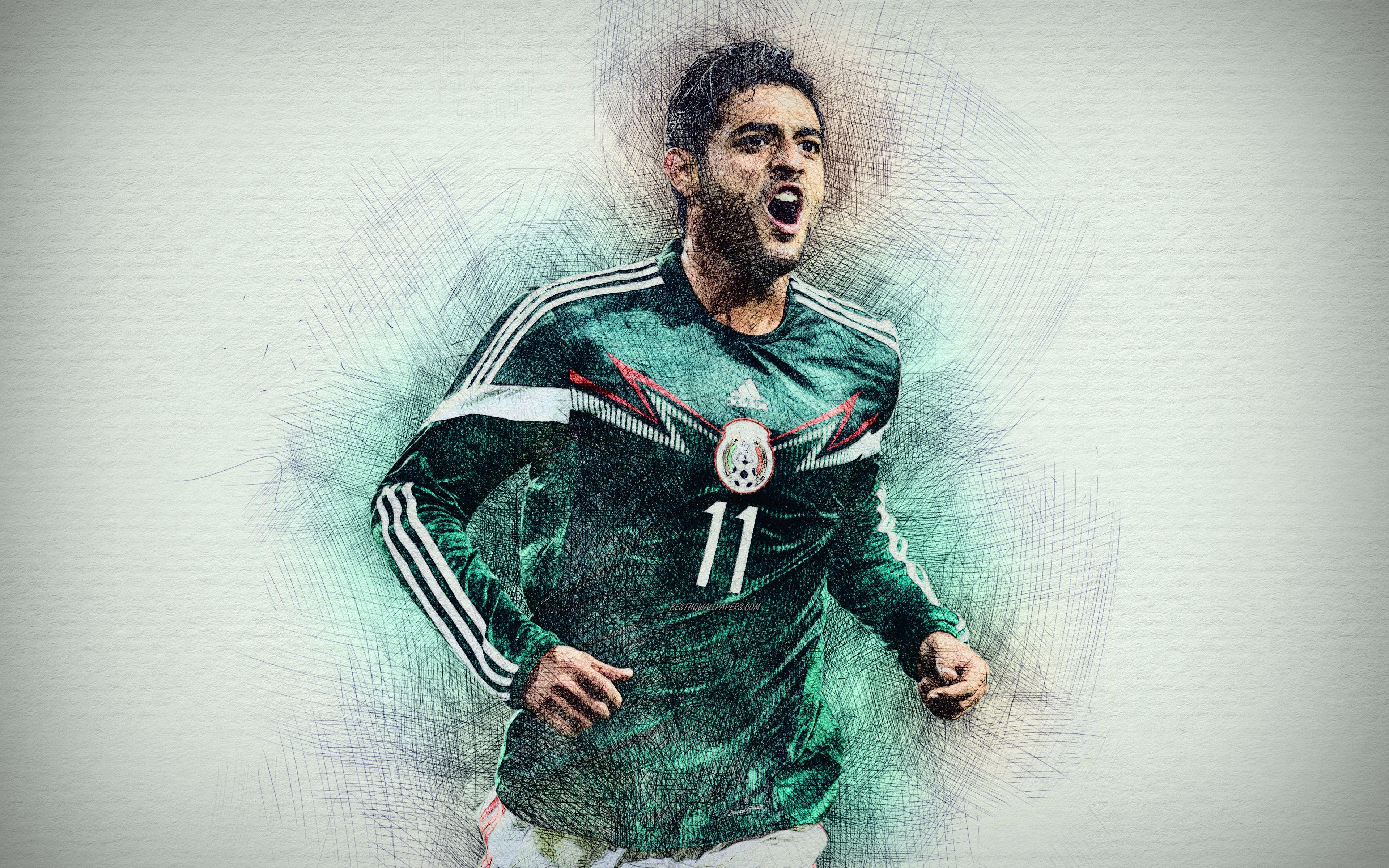 Download wallpaper 4k, Carlos Vela, Mexican football team, artwork
