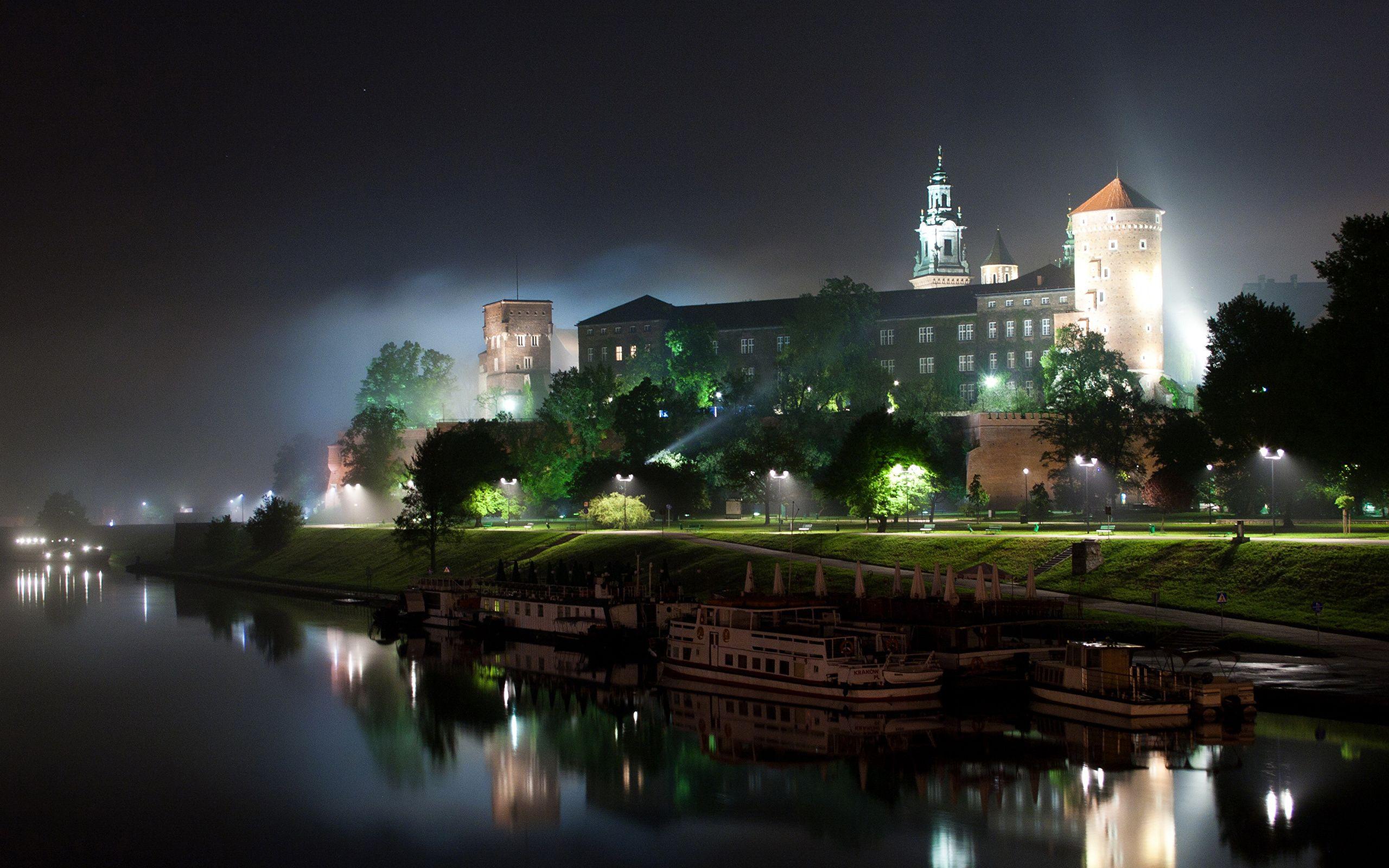Photo Krakow Poland Night Rivers Cities Houses 2560x1600