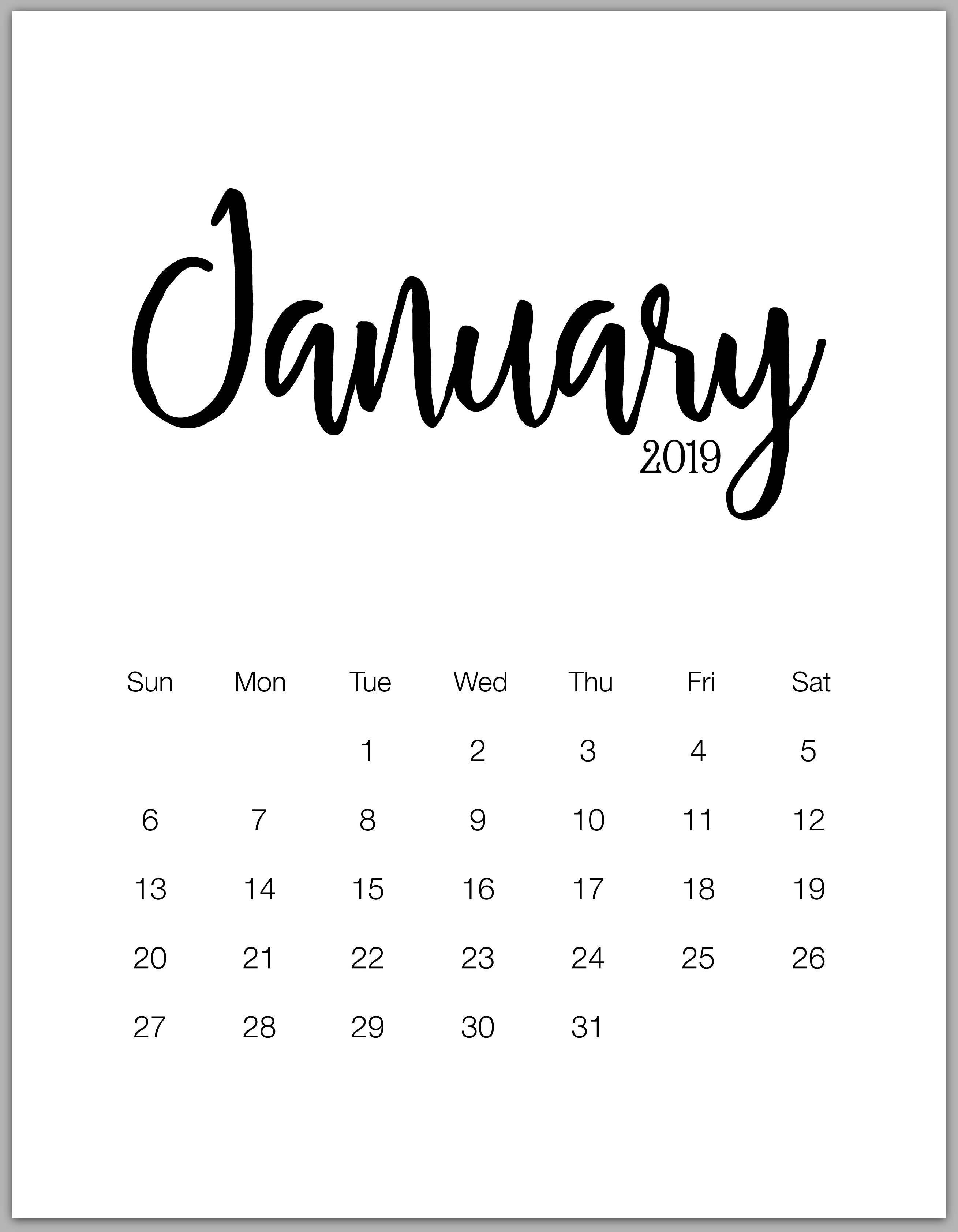 january 2019 minimalist calendar Calendars