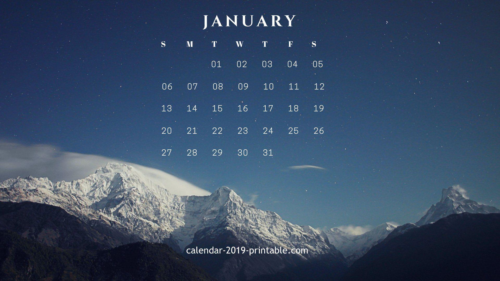 January 2019 Calendar Desktop Wallpaper. Calendar 2019 Printable
