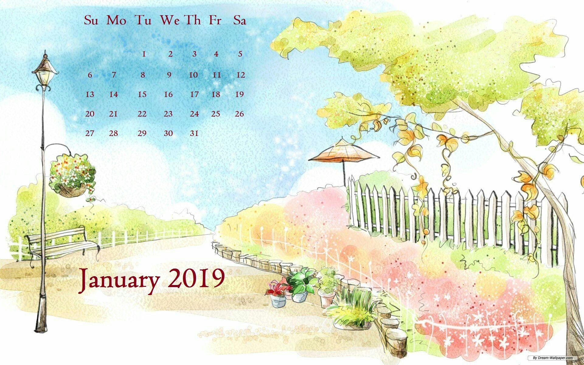 January 2019 Desktop Calendar Wallpaper