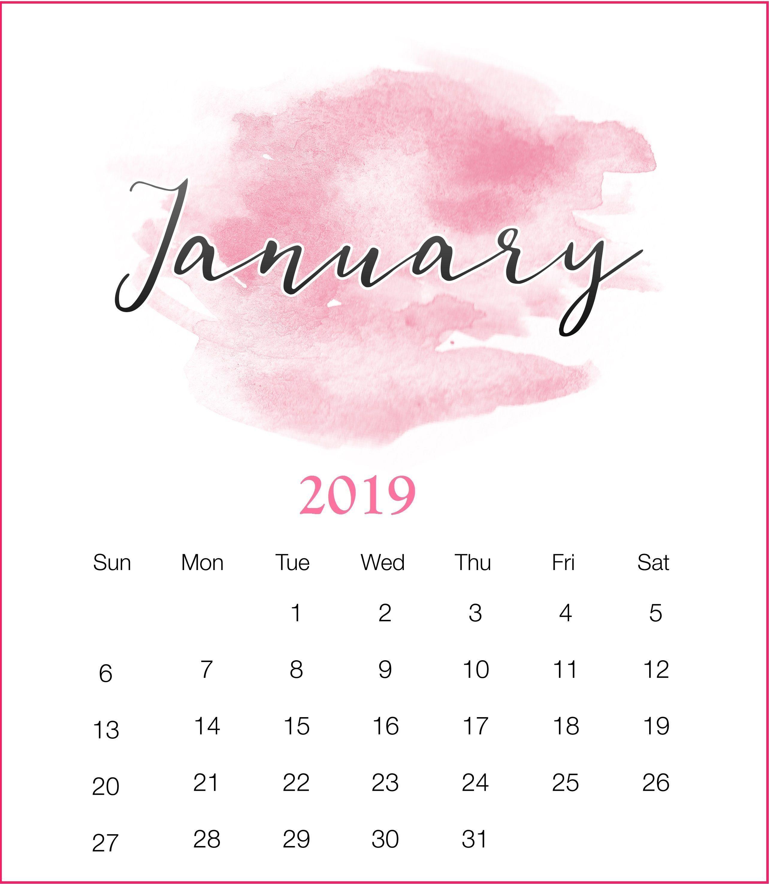 watercolor 2019 january printable calendar watercolorjanuary 2019