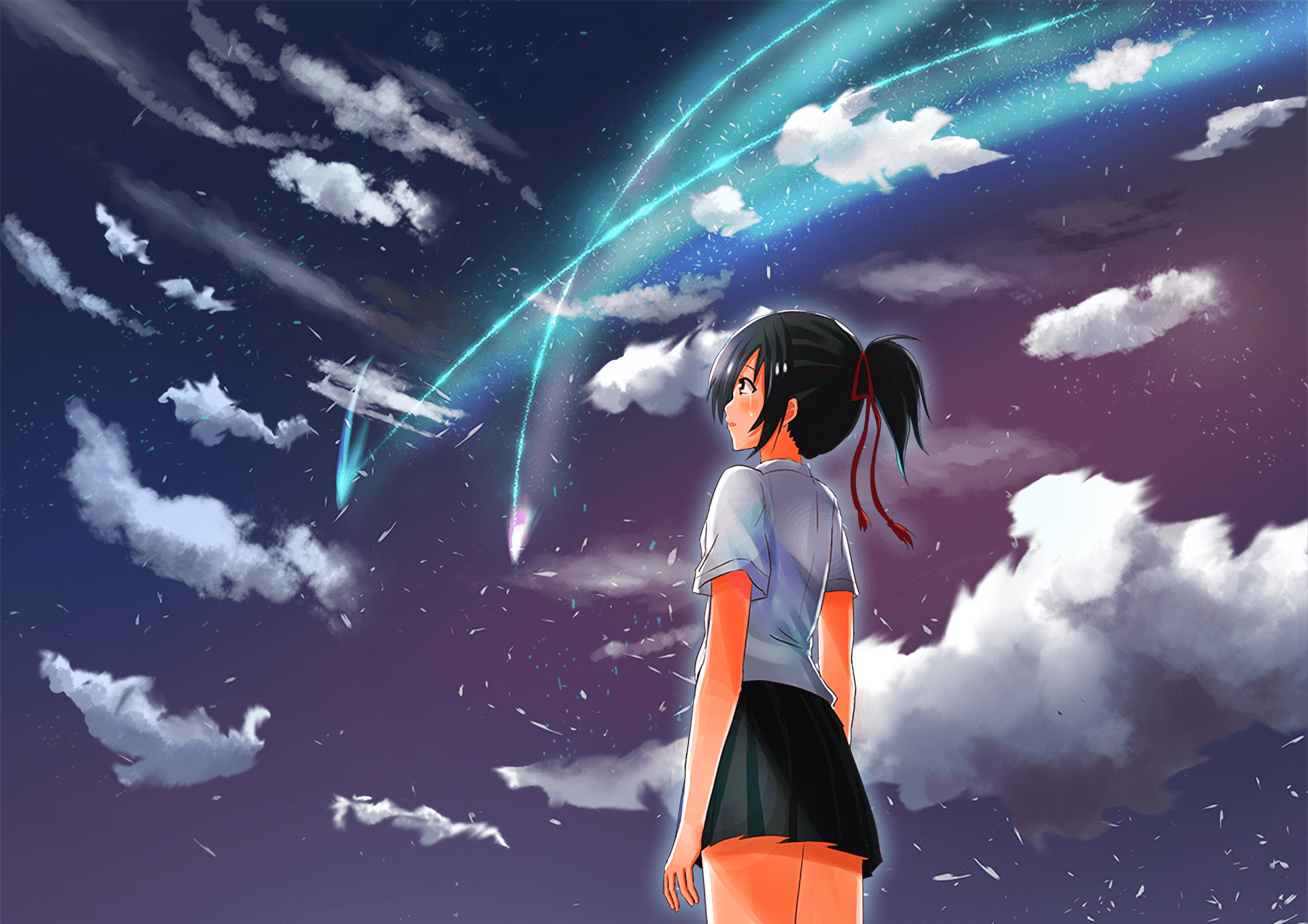 Kimi no na wa, mitsuha miyamizu, clouds, scenic, Anime, HD wallpaper