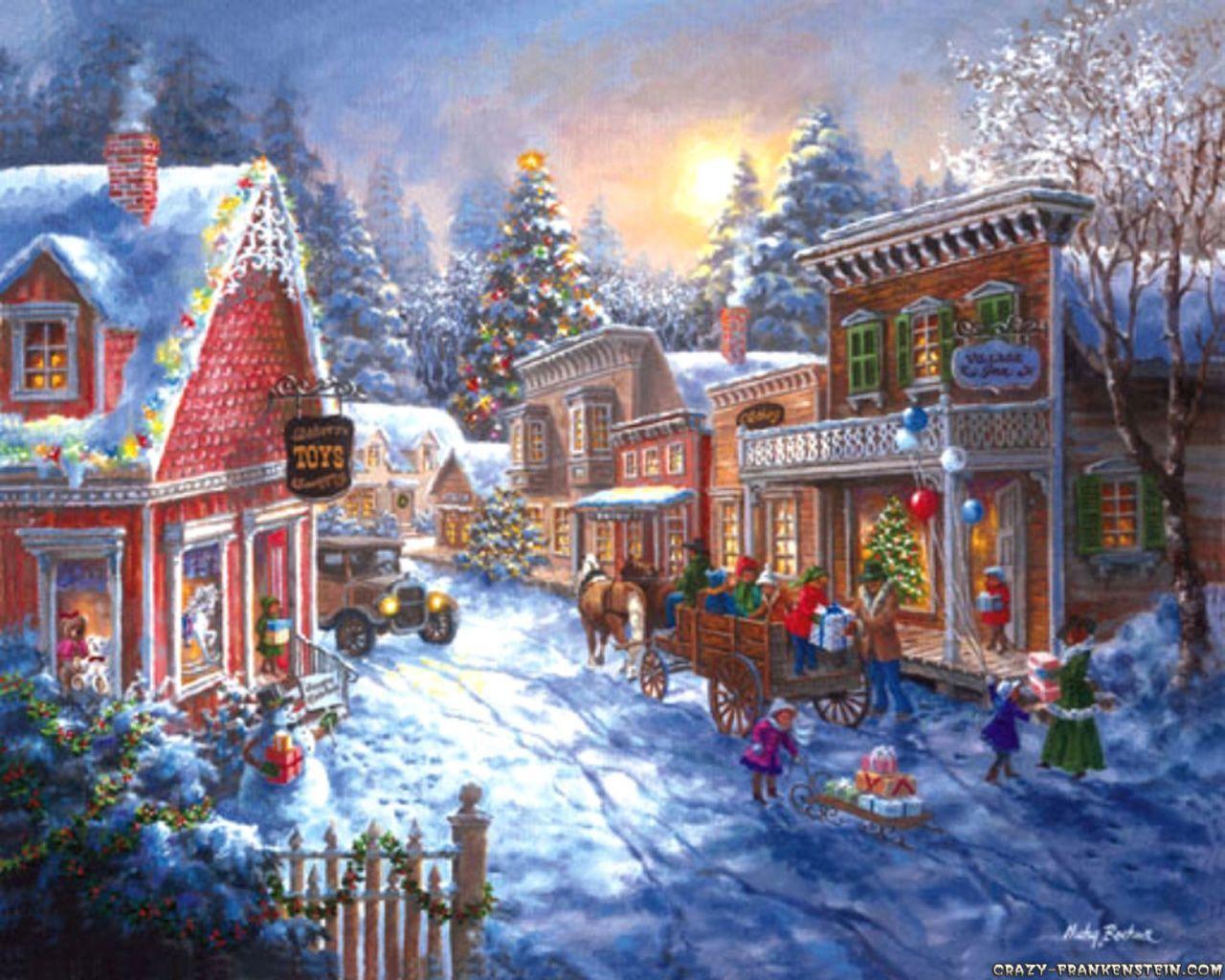 Christmas Town Scene [1280x1024 px] #HD Wallpaper 18231.com 100% HD [High Definition] Wallpape. Christmas scenes, Christmas picture, Christmas town