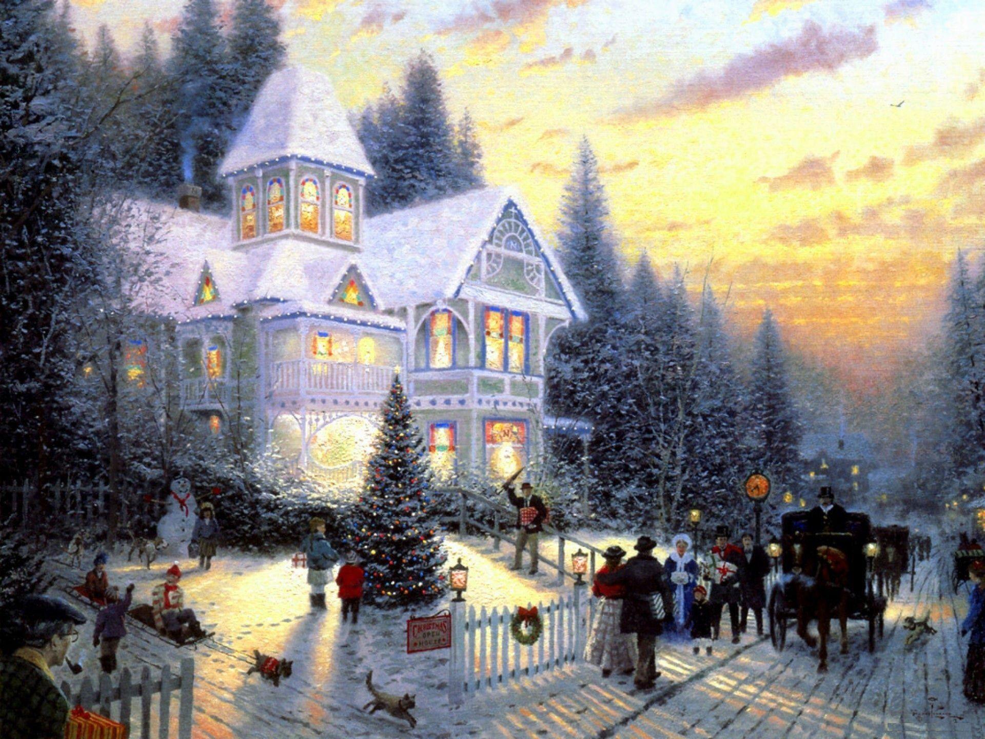 Christmas Retro House Painting Background Gallery, christmas house