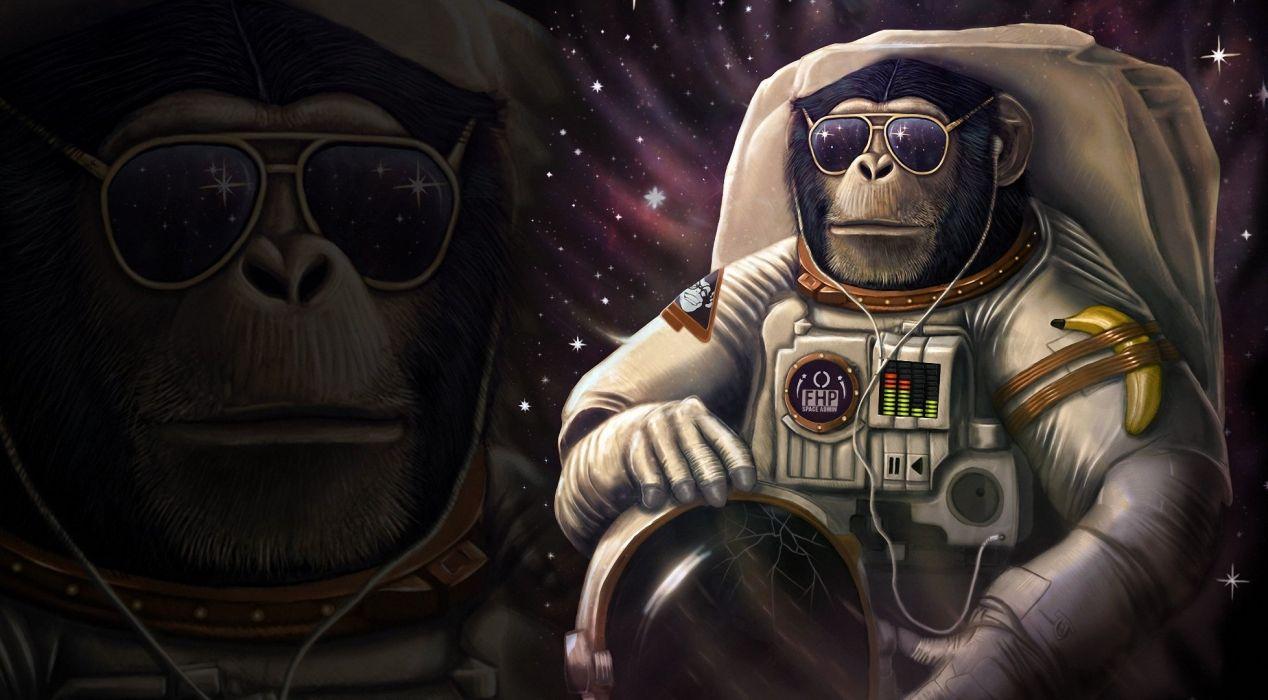 Monkey Astronaut Glasses Helmet Fantasy Animals Space Humor Sci Fi