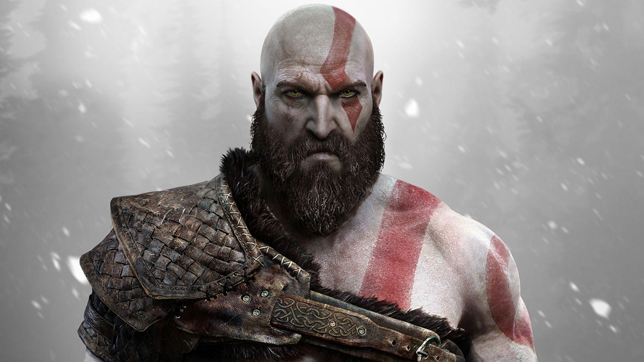 Wallpaper God of War Man PS4 Kratos Beard Fantasy Games 2048x1152
