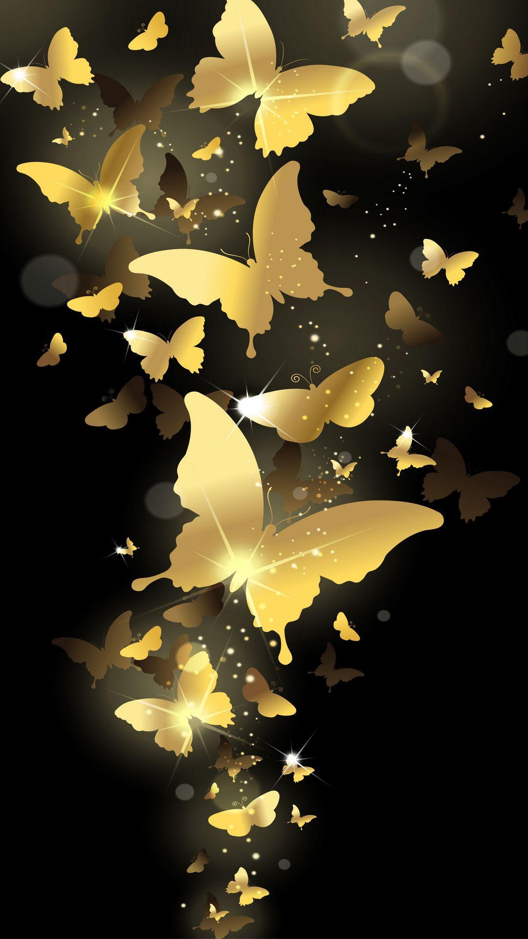 Flying Golden Butterflies Lockscreen Android Wallpaper free download