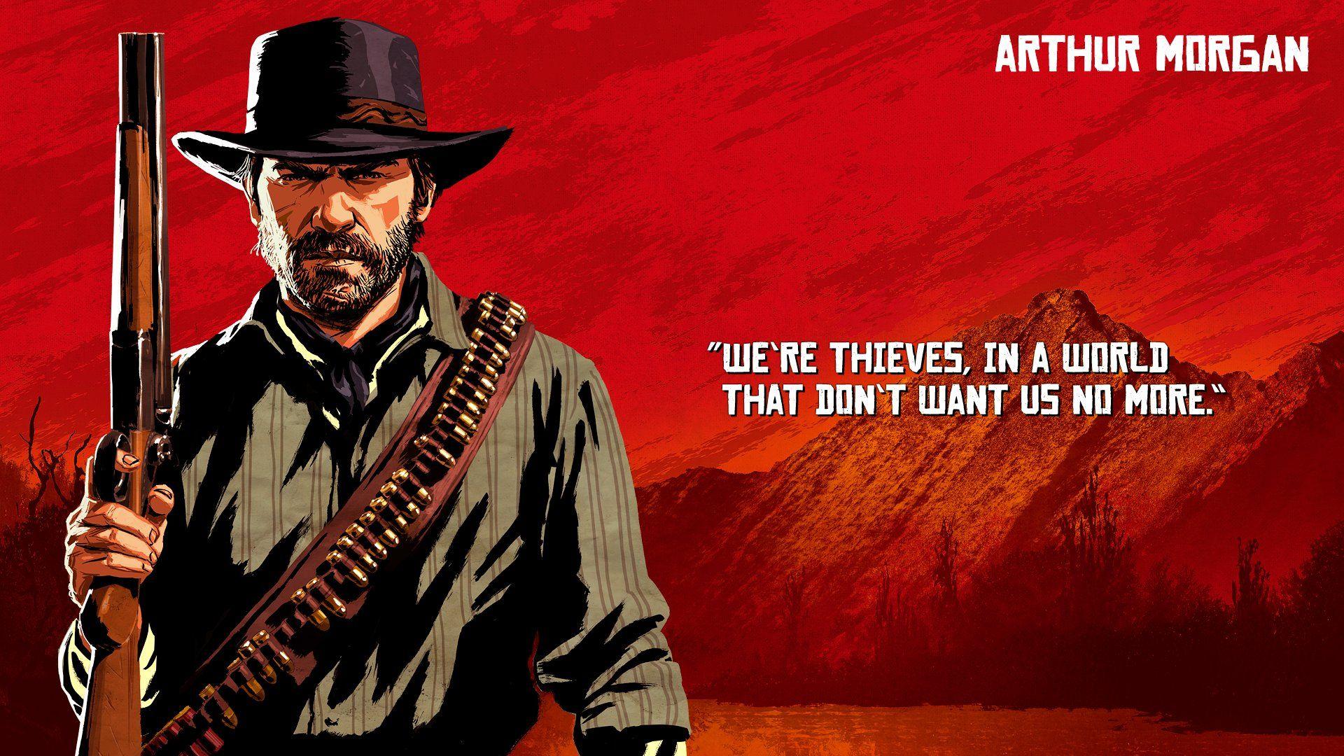 Arthur Morgan With Gun In Background Of Trees Mountain And Sky With Clouds  HD Red Dead Redemption 2 Wallpapers, HD Wallpapers