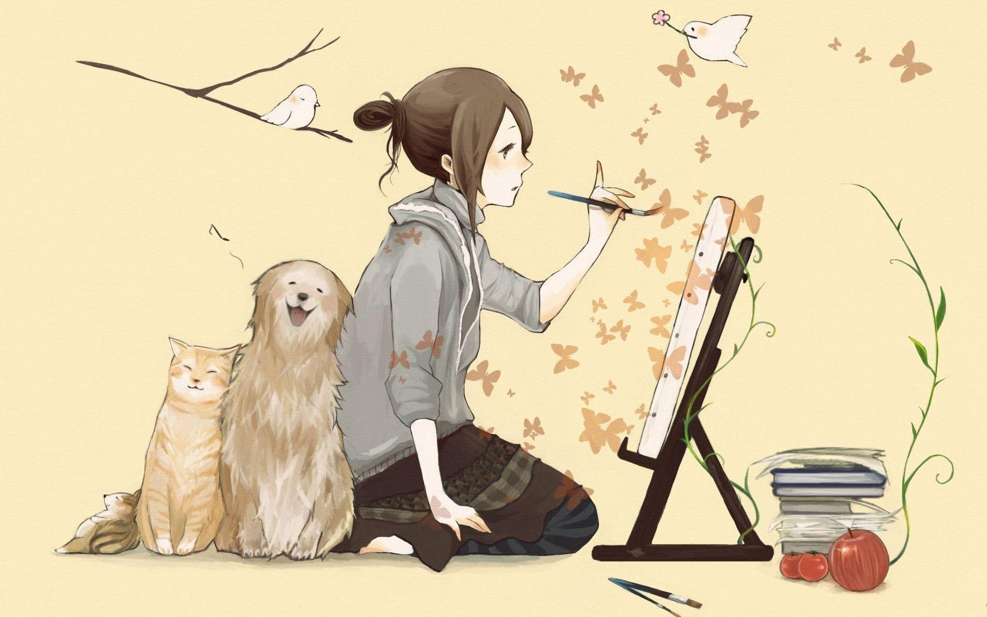 hd wallpaper anime art watercolor. Anime Puppy Girl Artist girl