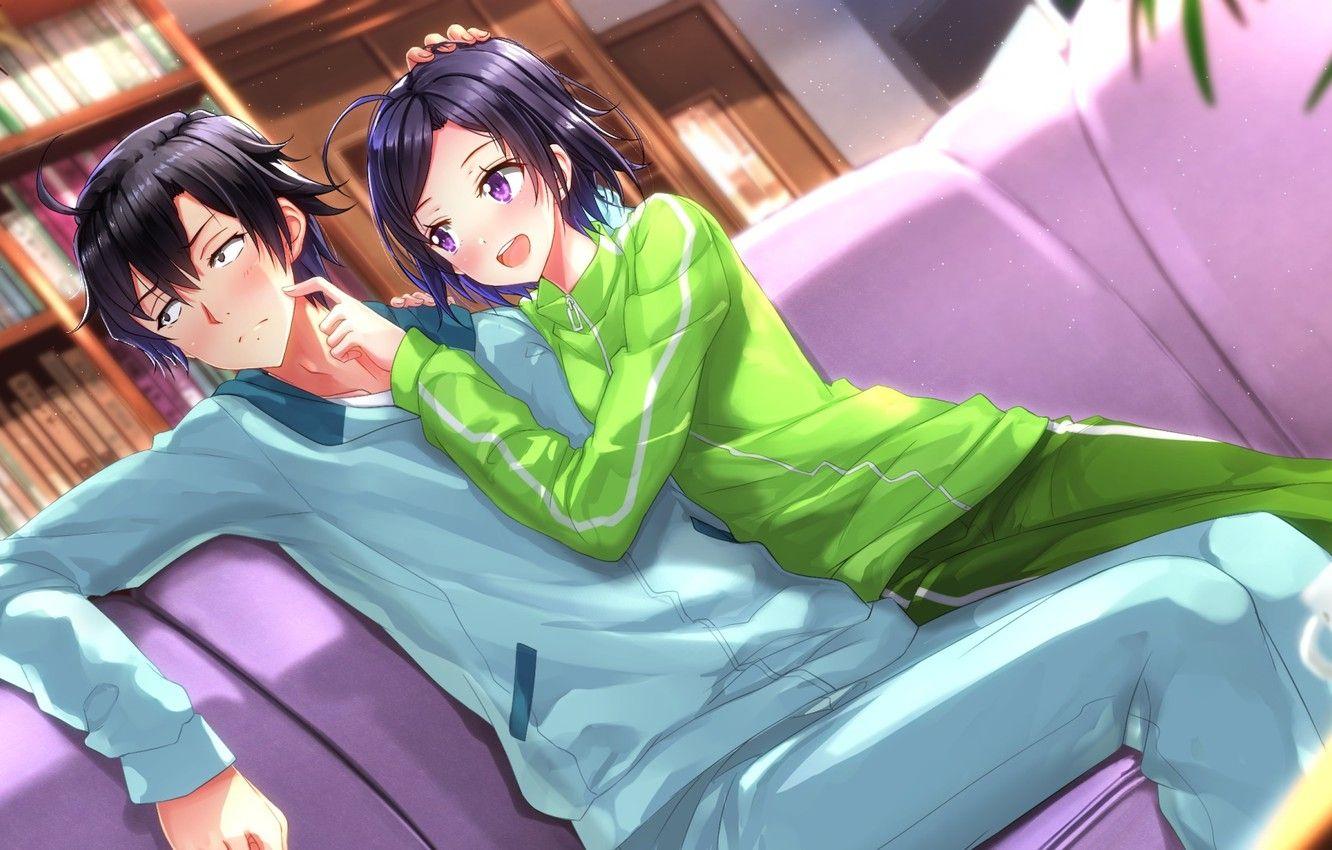 Wallpaper girl, guy, anime, art, brother, Komachi Hikigaya, oregairu