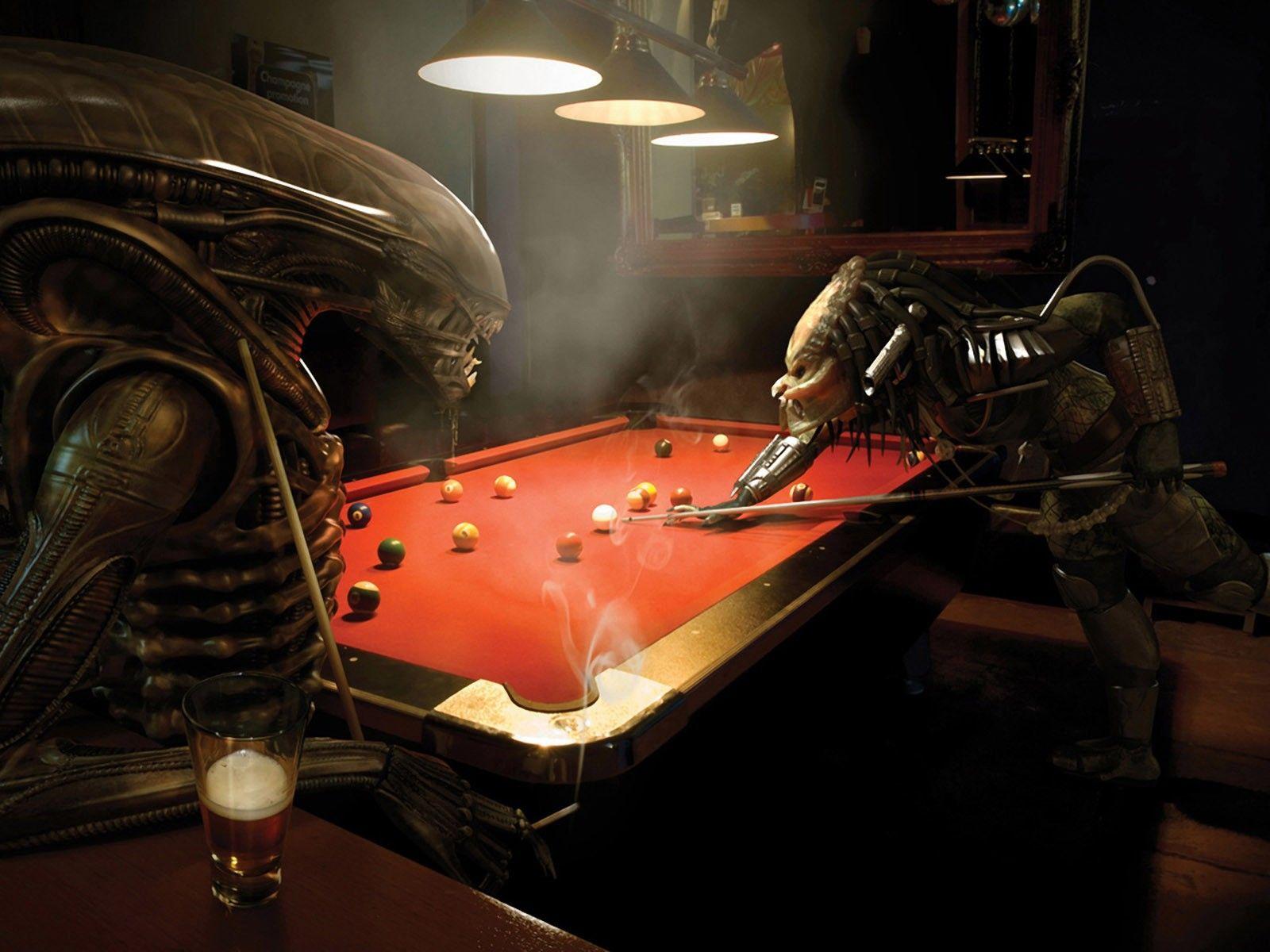 predator, funny, Alien, Alien VS. Predator, pool table wallpaper