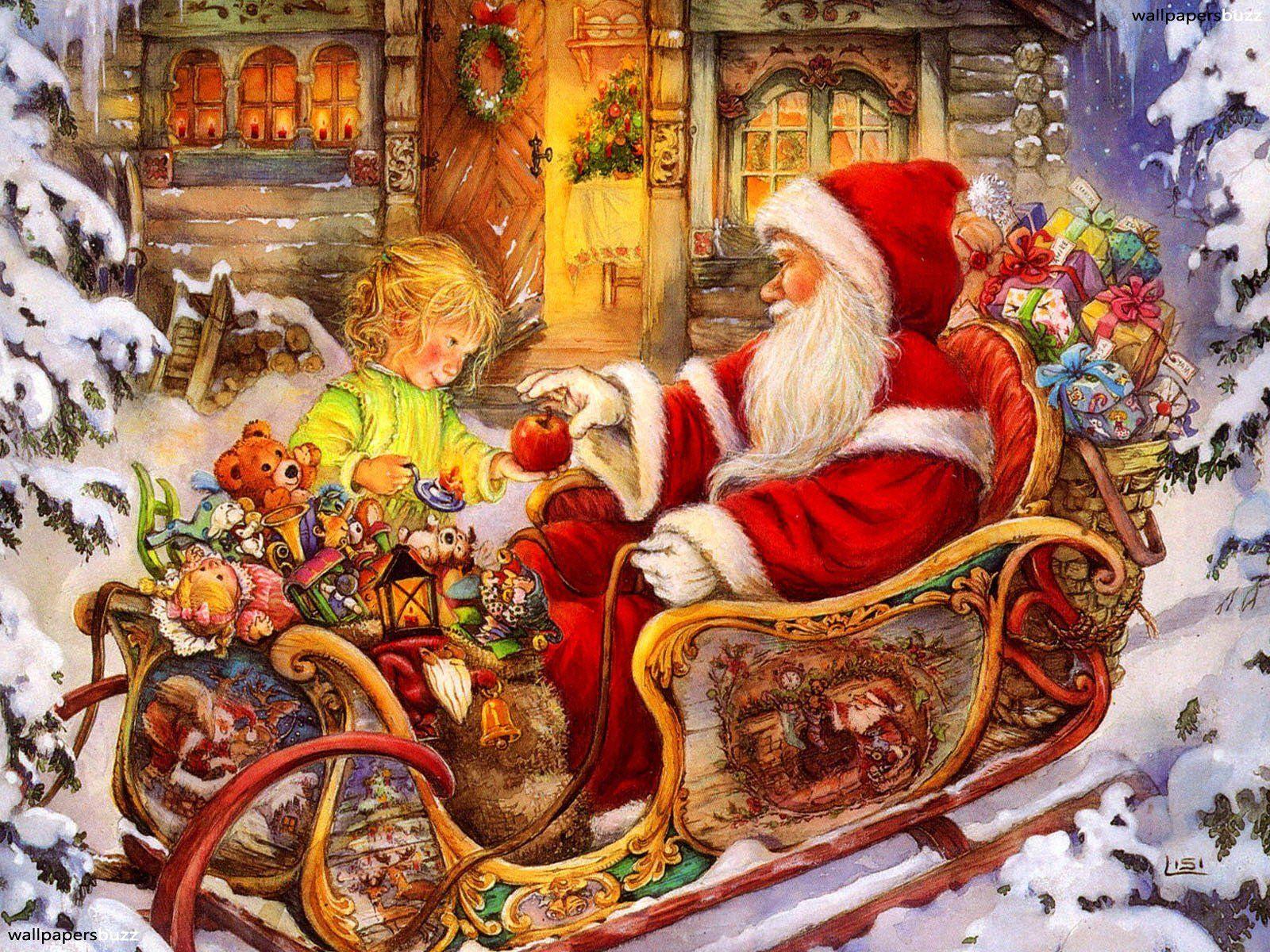 Kind Santa on a sleigh HD Wallpaper