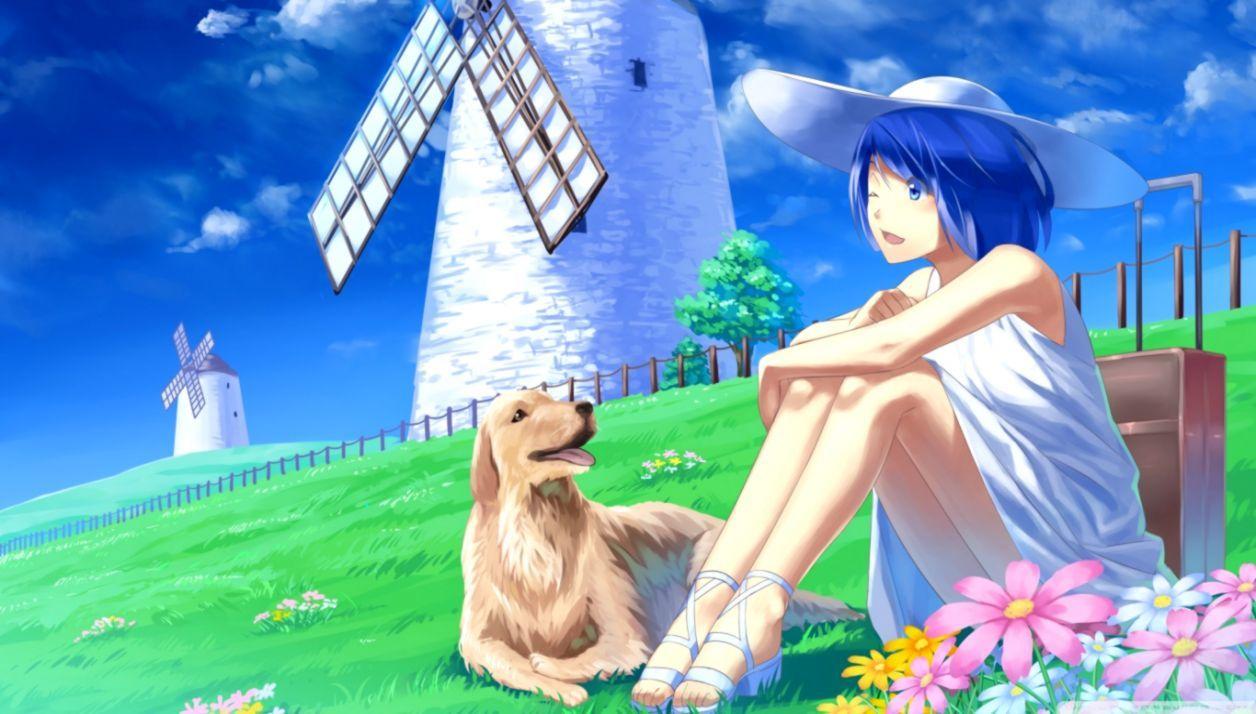 Anime Girl With Her Pet Dog