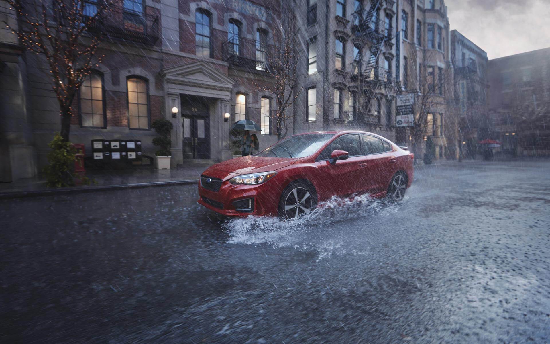Subaru Impreza in city on road water rain 4k HD wallpaper