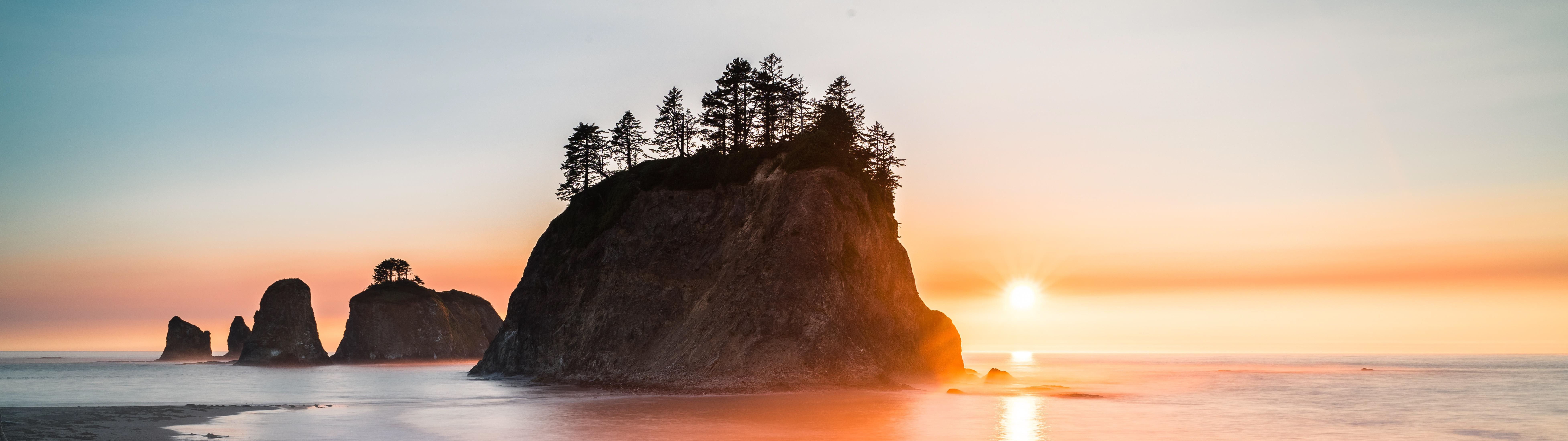 Oregon Coast Sunset, 32x9 Dual Monitor Wallpaper Crop