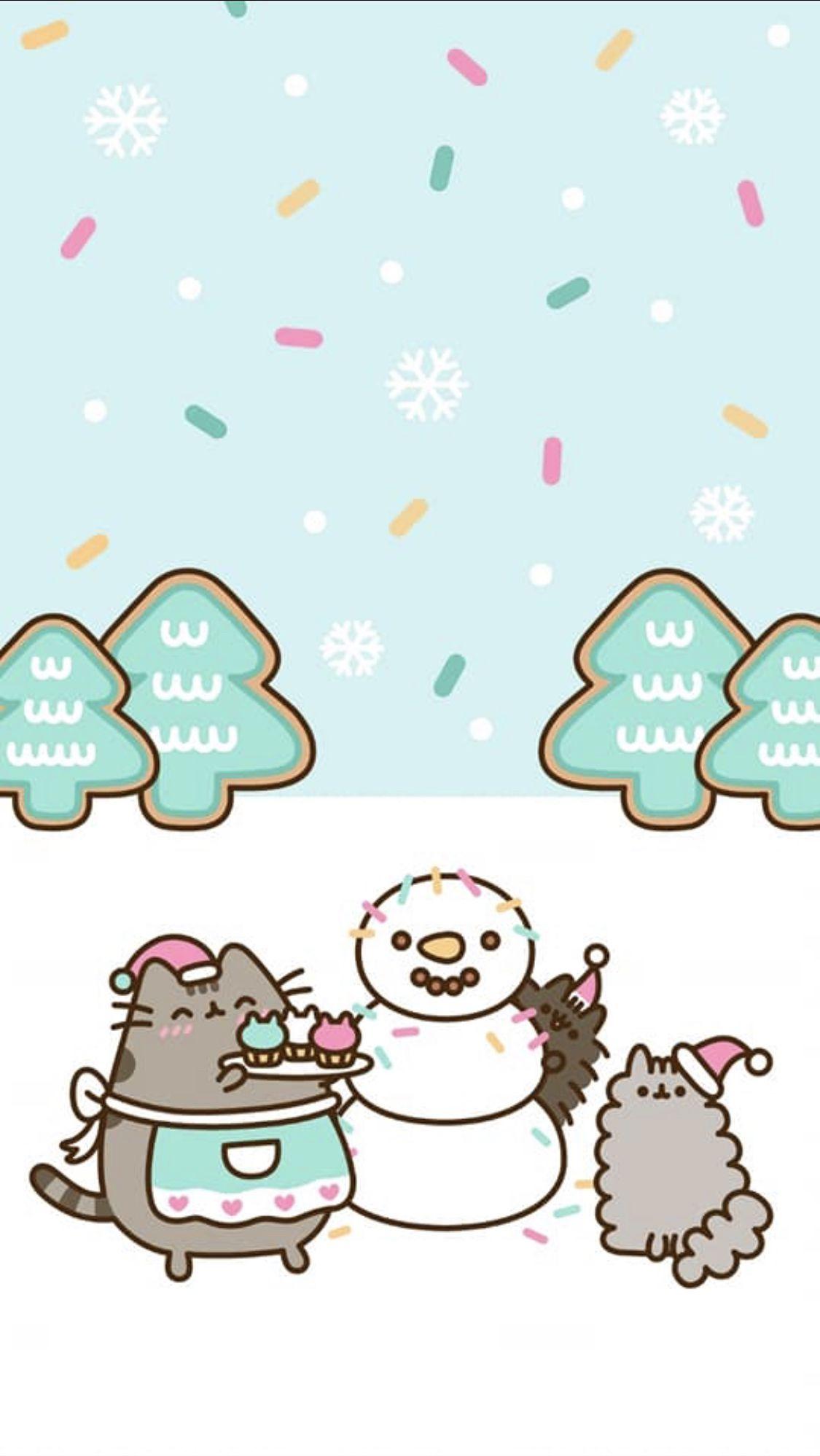 pusheen winter wallpaper !!. Wallpaper iphone christmas, Pusheen christmas, Pusheen cat