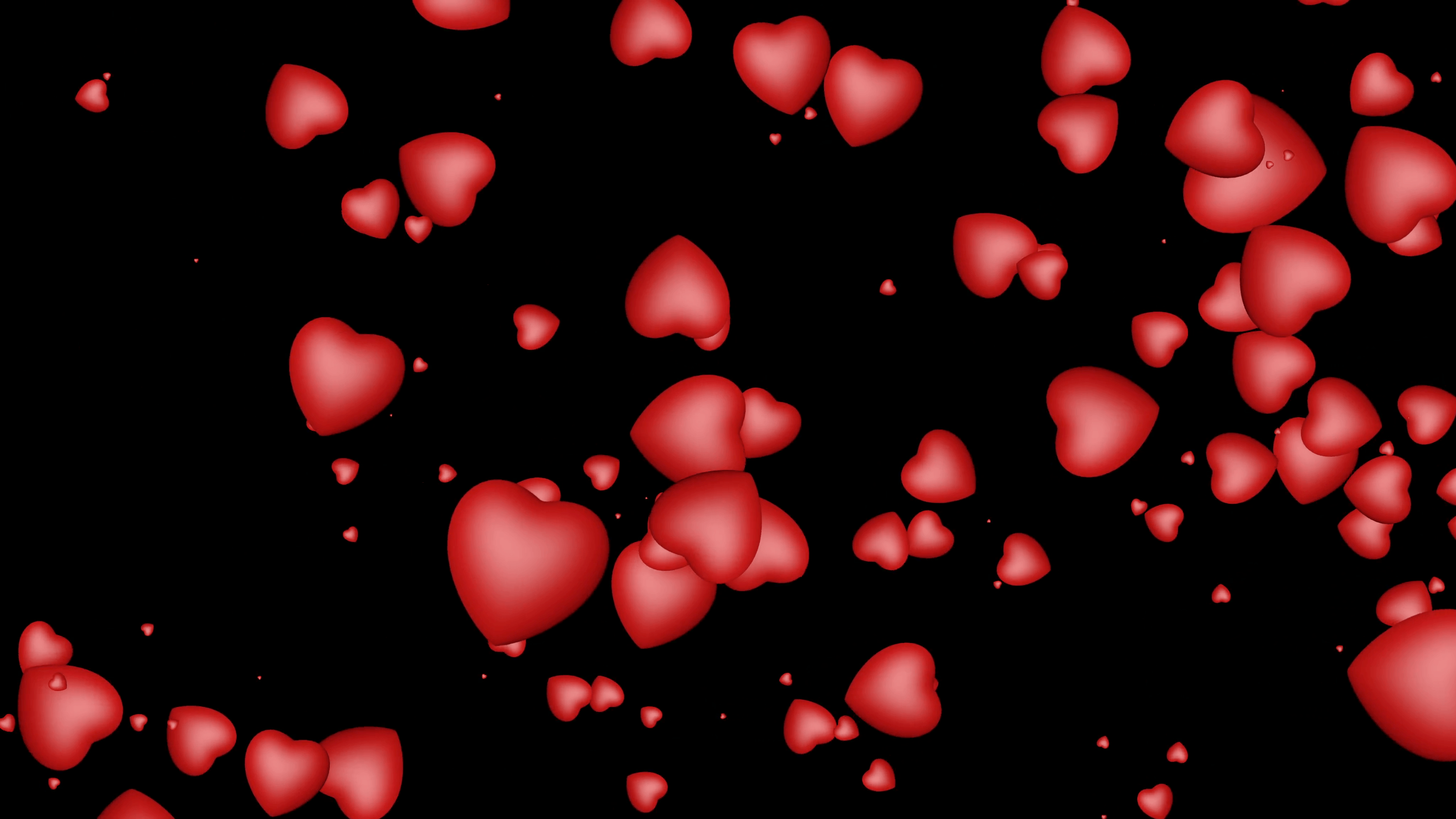 3D Red hearts flying over black background seamless looping