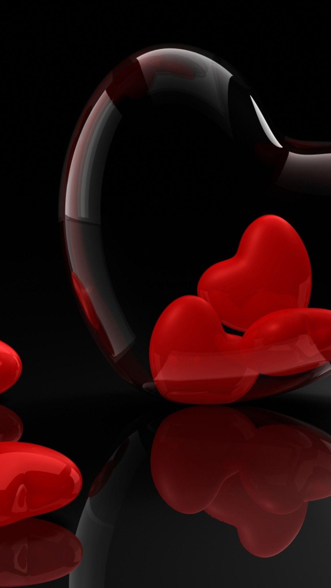 1080x1920px Red Hearts Black Background