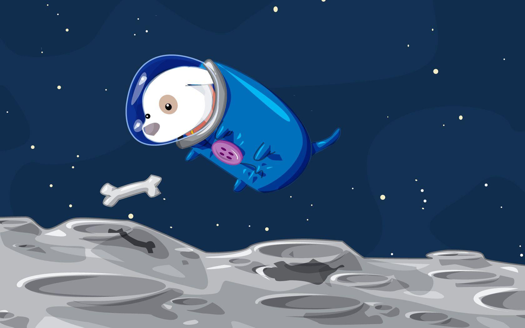 outer space, stars, Moon, dogs, gravity, crater, puppies wallpaper