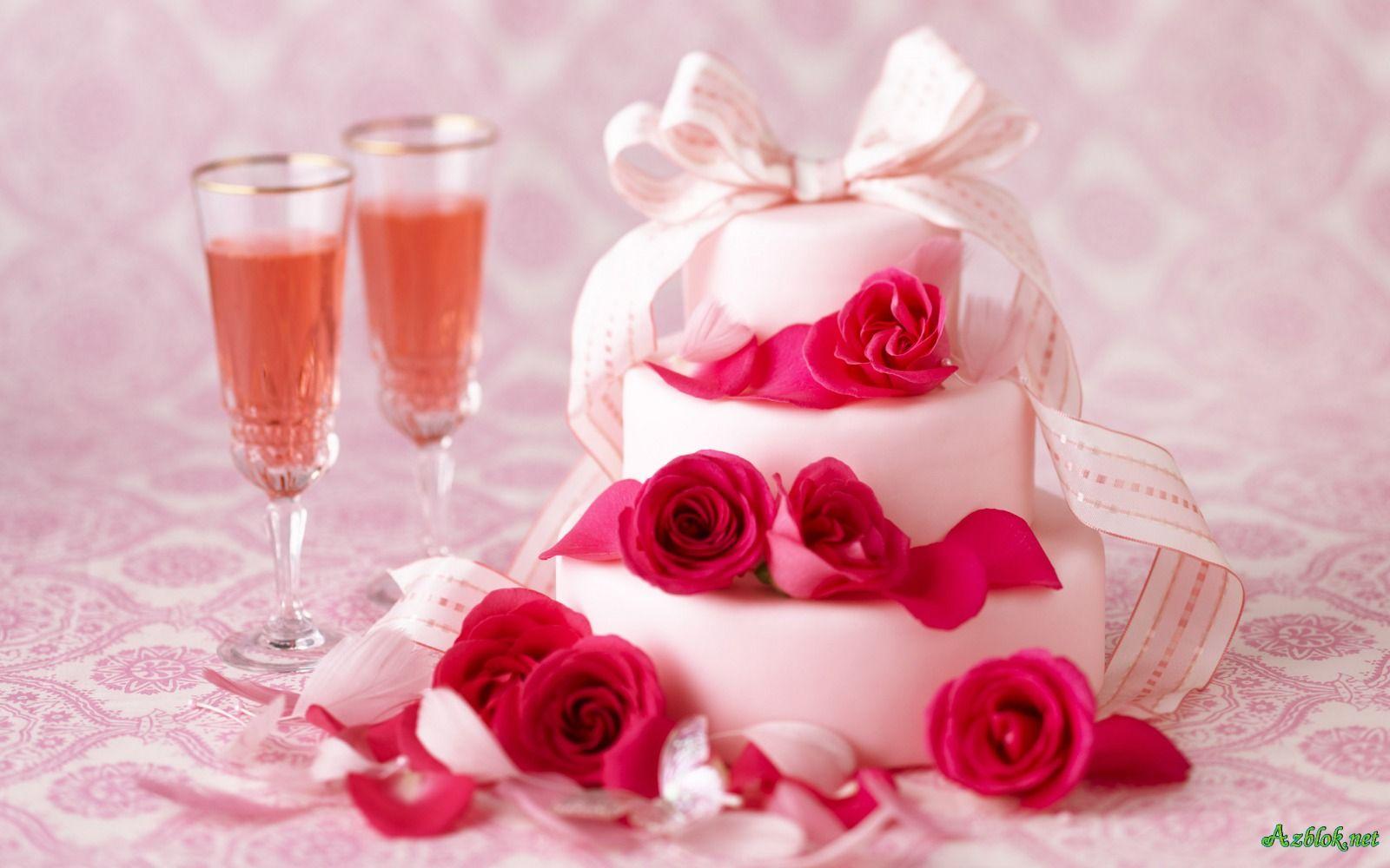 Download wallpaper: cake with rose and, download photo, wallpaper