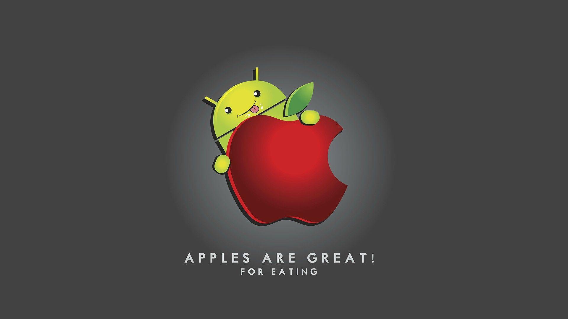 Android Mascot Eating Apple HD Wallpaperx1080