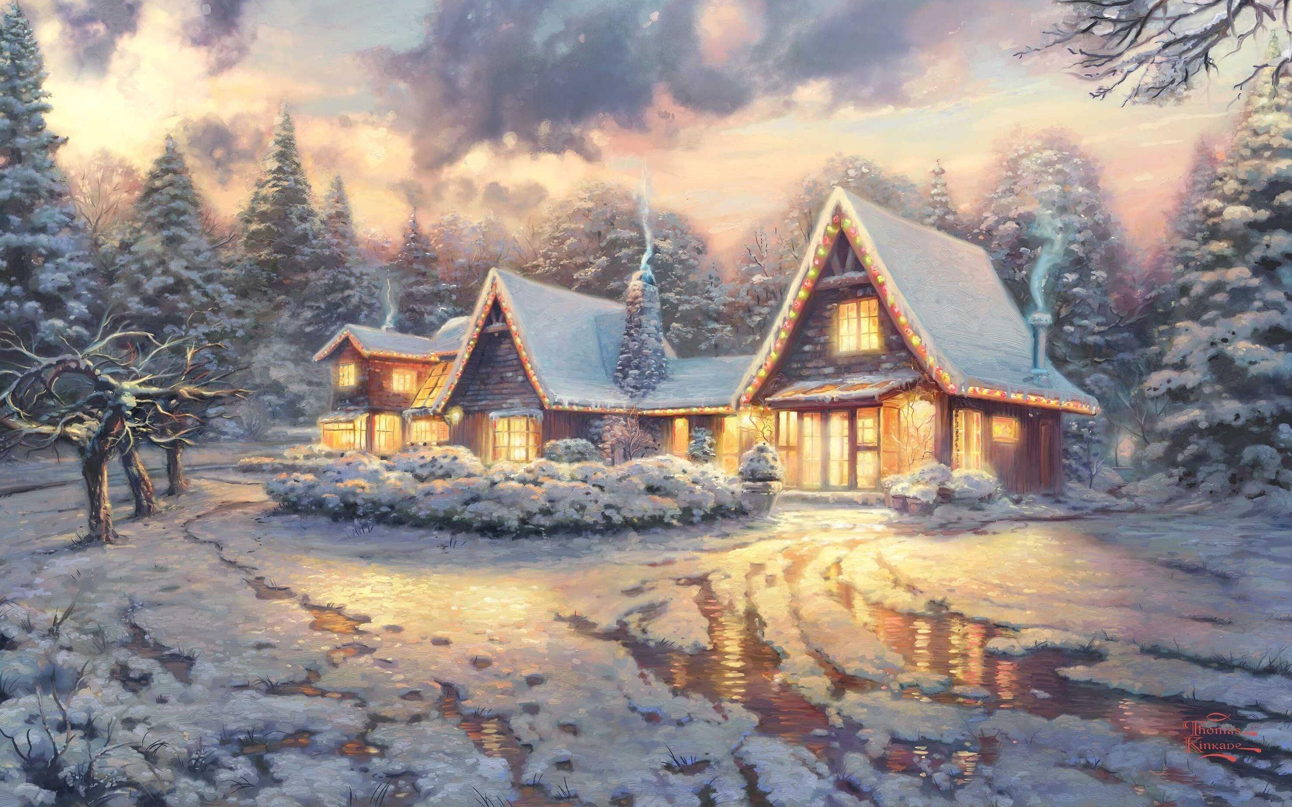 Christmas Lodge HD Wallpaper