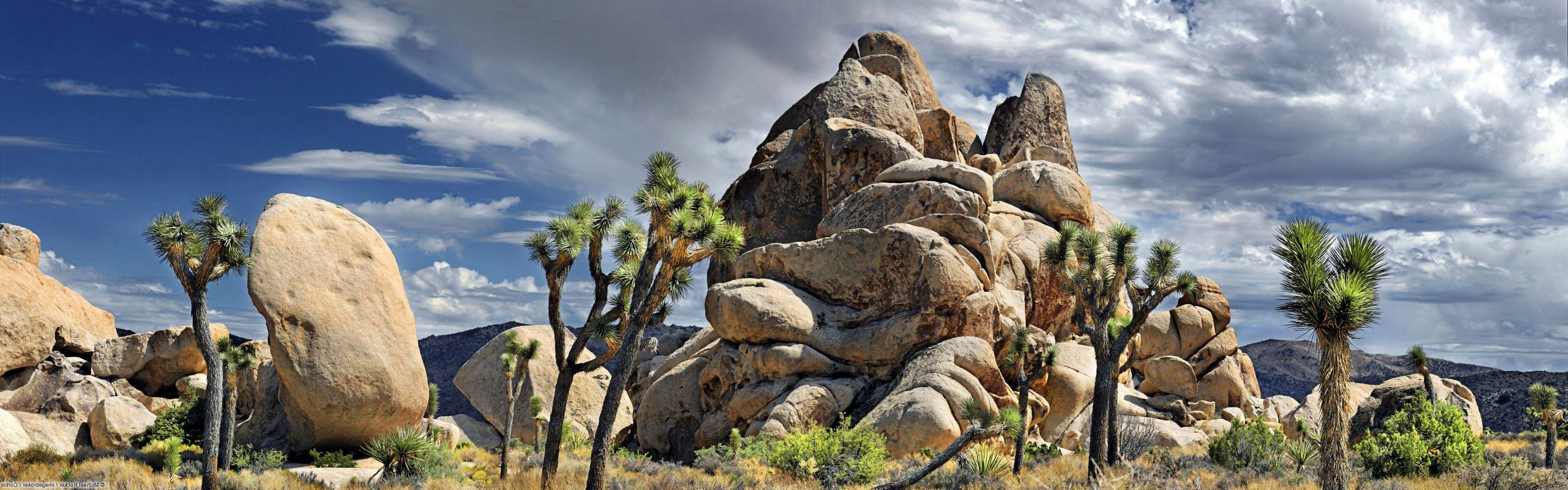 boulders, california, clouds, desert, joshua tree national park
