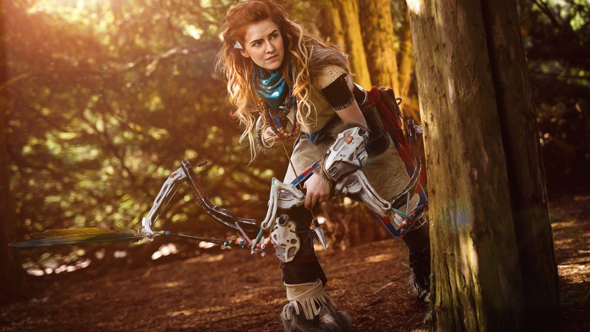 Download 1920x1080 Horizon: Zero Dawn, Aloy, Cosplay, Tree, Sunlight