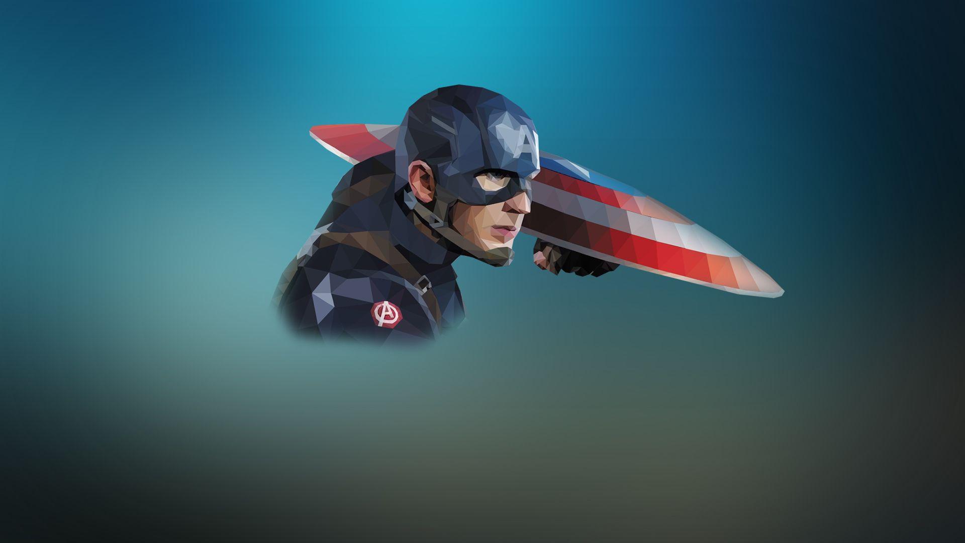 low poly portrait Captain America, simple superhero