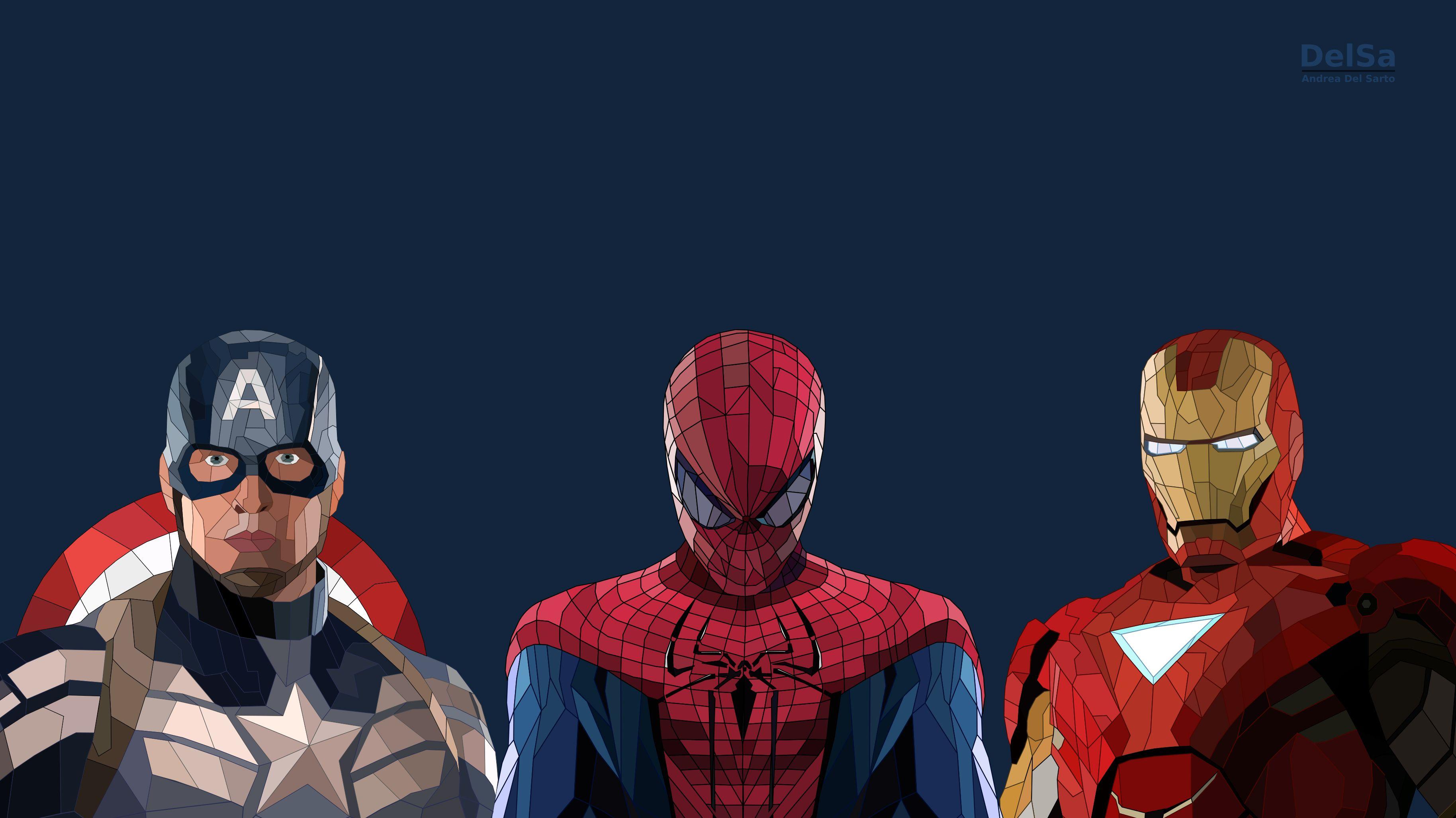 Spiderman Iron Man Captain America Low Poly Artwork, HD Superheroes