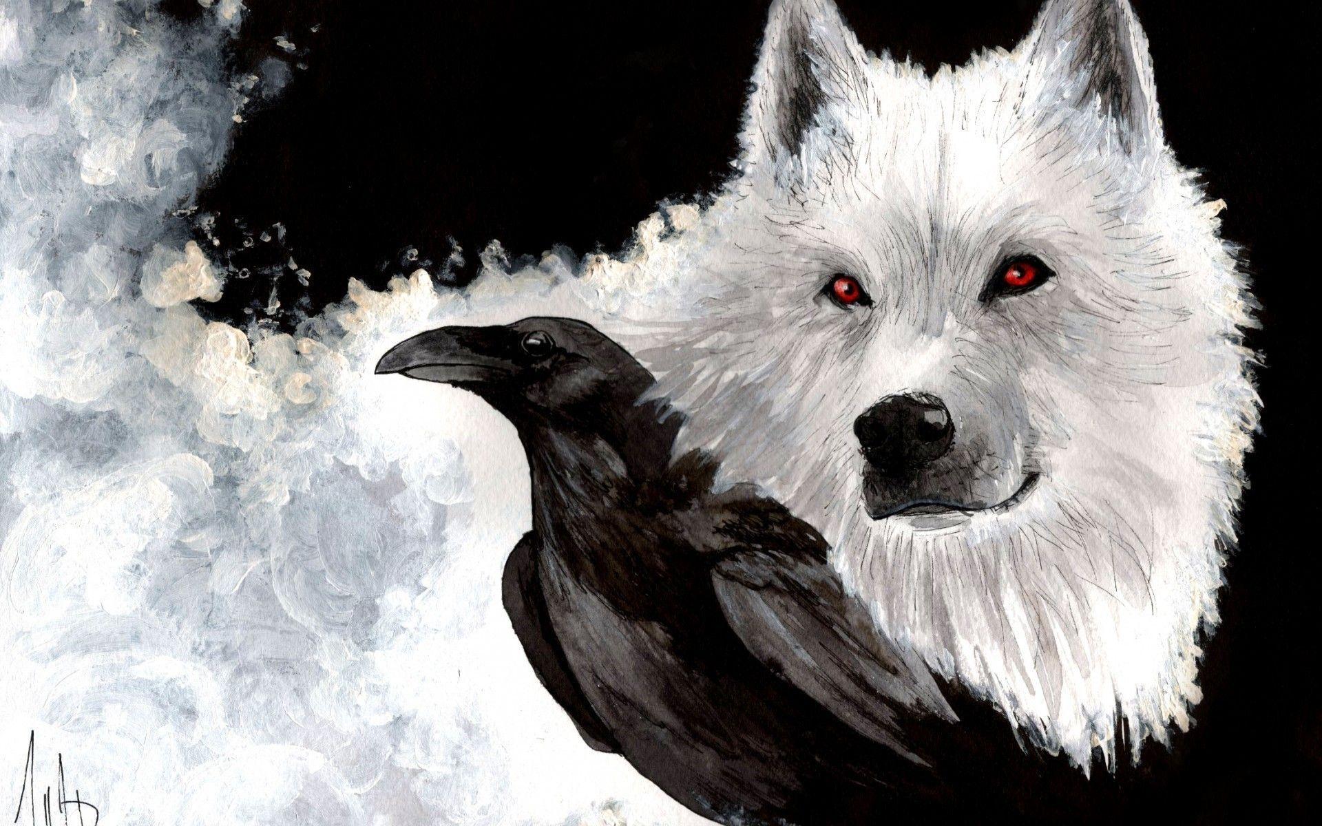 Drawn wallpaper White Wolf and Raven. Wolf
