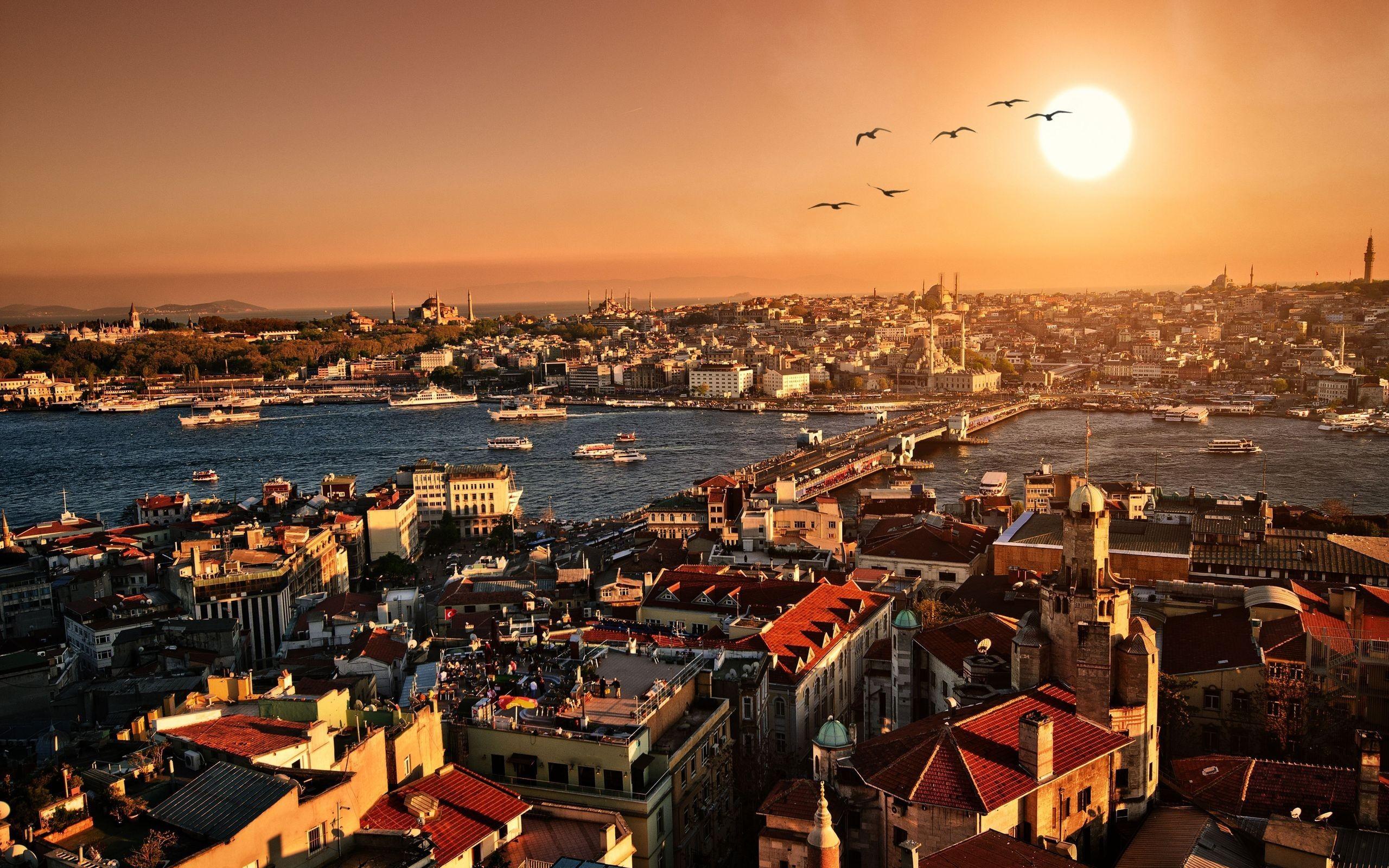 Panorama of the city and a bridge in Istanbul wallpaper and image