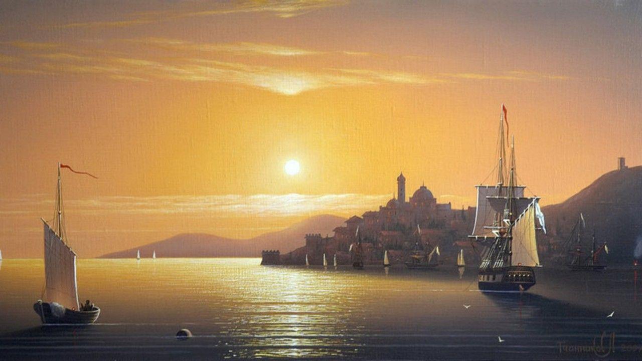 Ocean Ships Sunset Istanbul wallpaper. Ocean Ships Sunset Istanbul