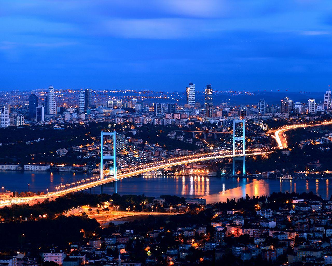 Photo Istanbul Turkey Megalopolis Bridges Night Cities 1280x1024