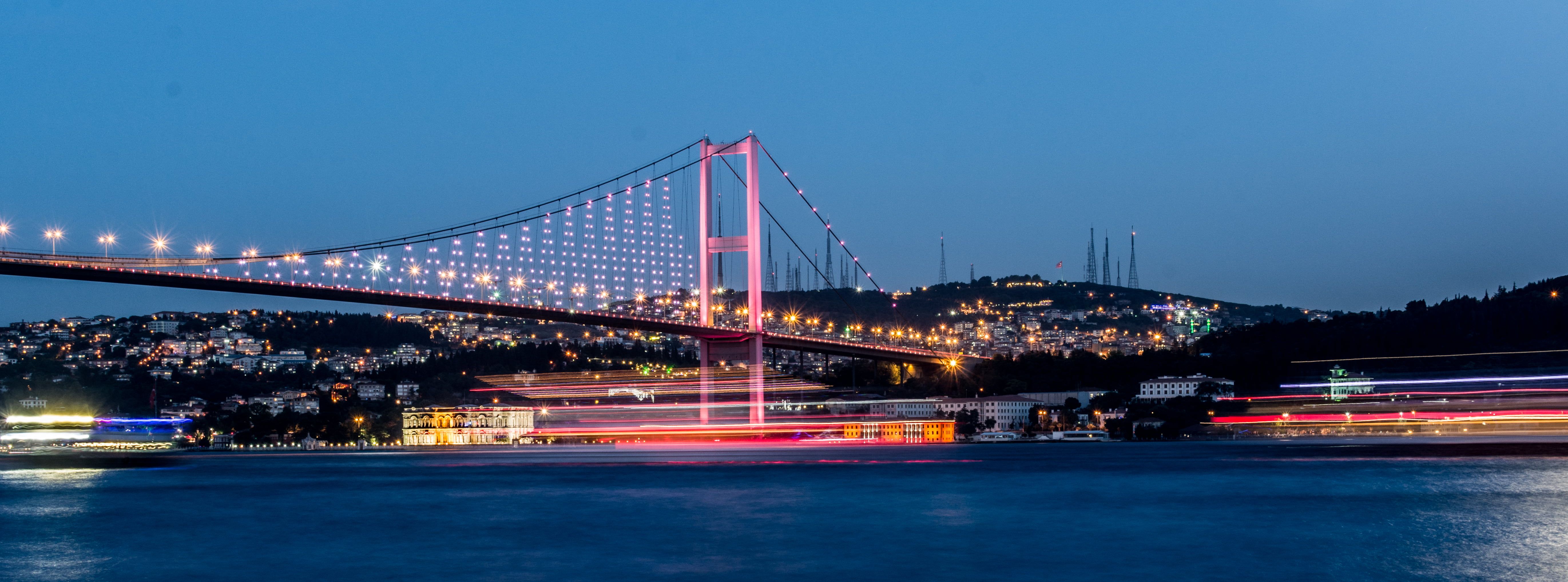 Red shingles, Istanbul, Bosphorus, rainbows HD wallpaper